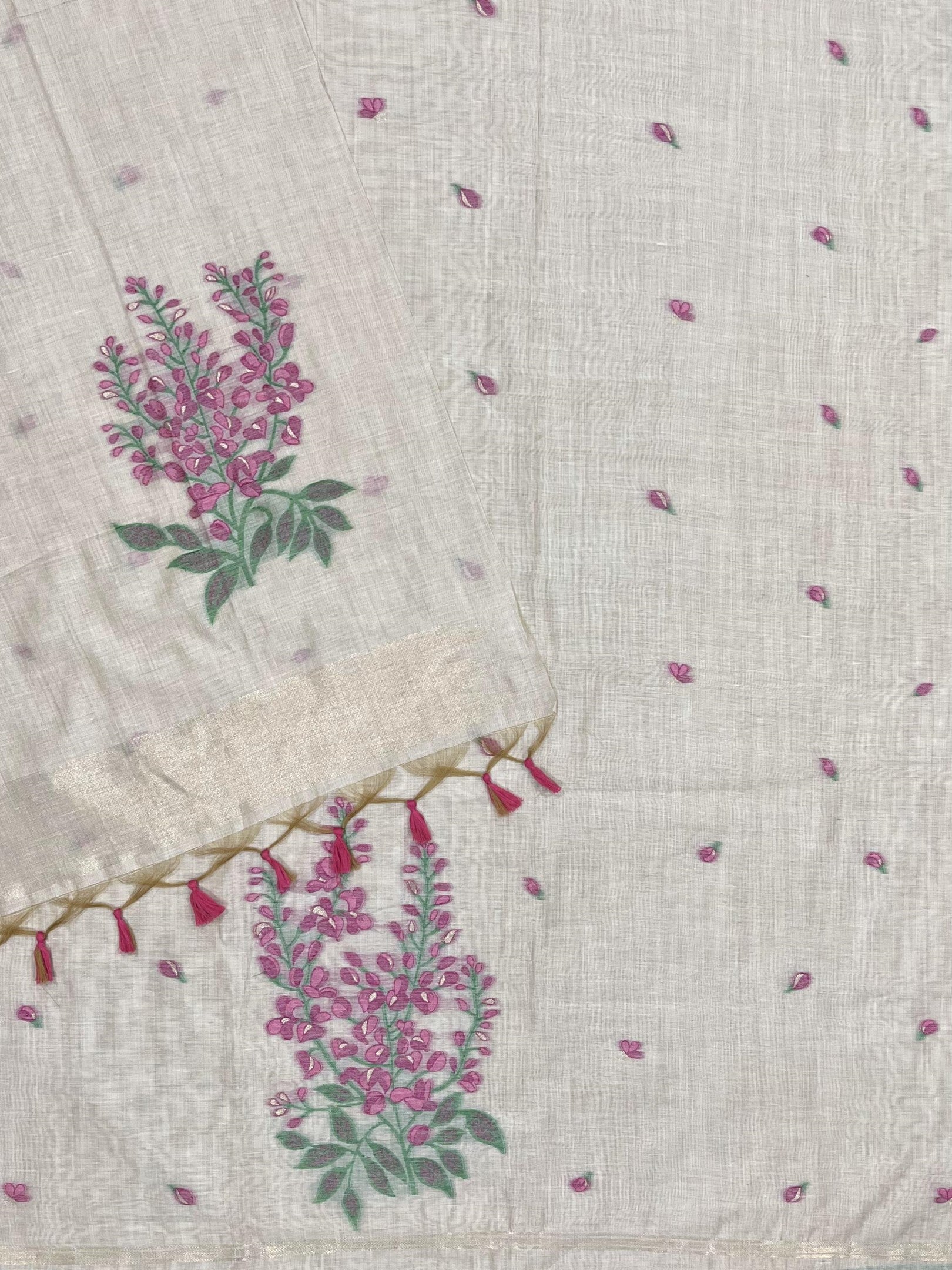 Rani Pure Soft Muga Cotton Flower Weaving Unstitched Dress Material