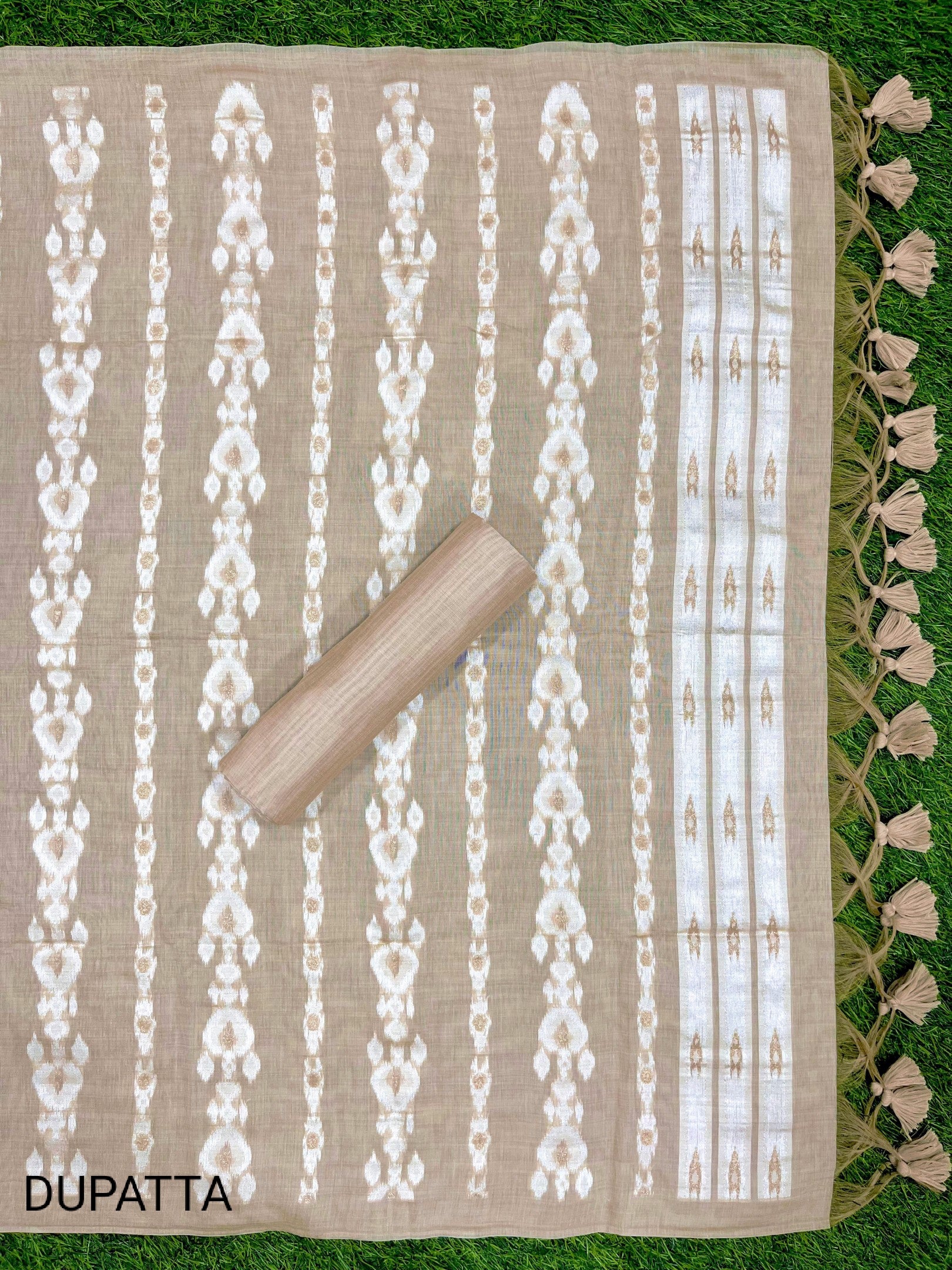 Pale Silver Pure Soft Muga Cotton Unique Weaving Unstitched Dress Material