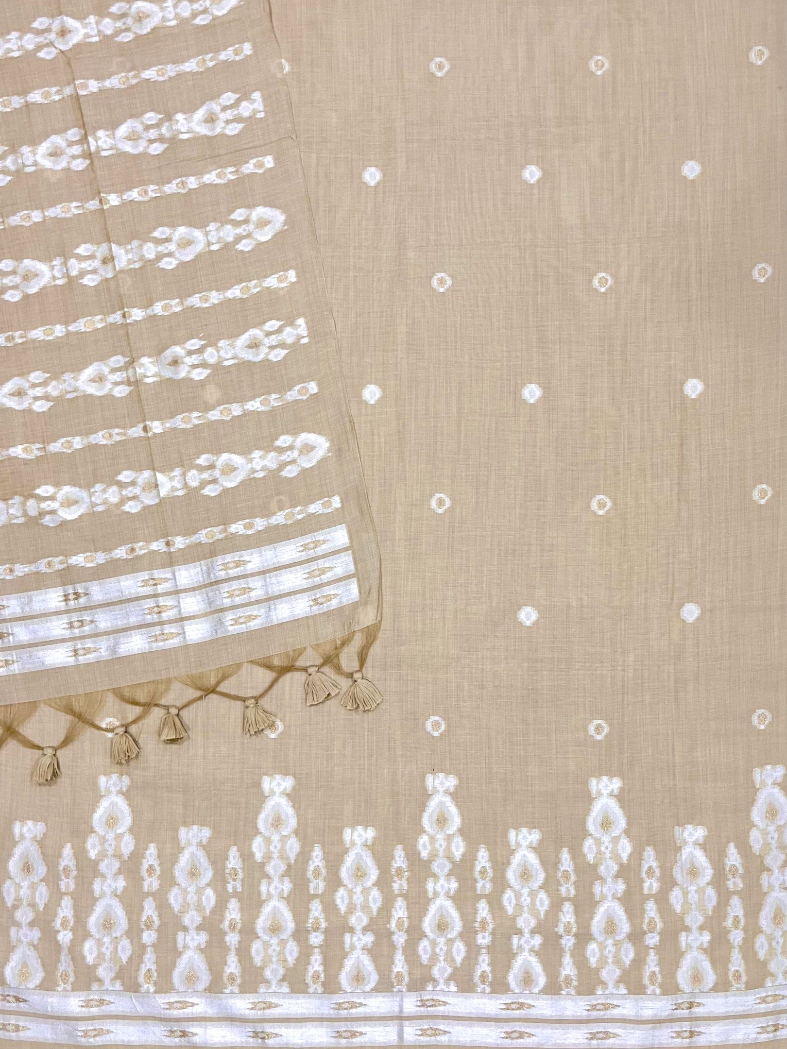 Pale Silver Pure Soft Muga Cotton Unique Weaving Unstitched Dress Material