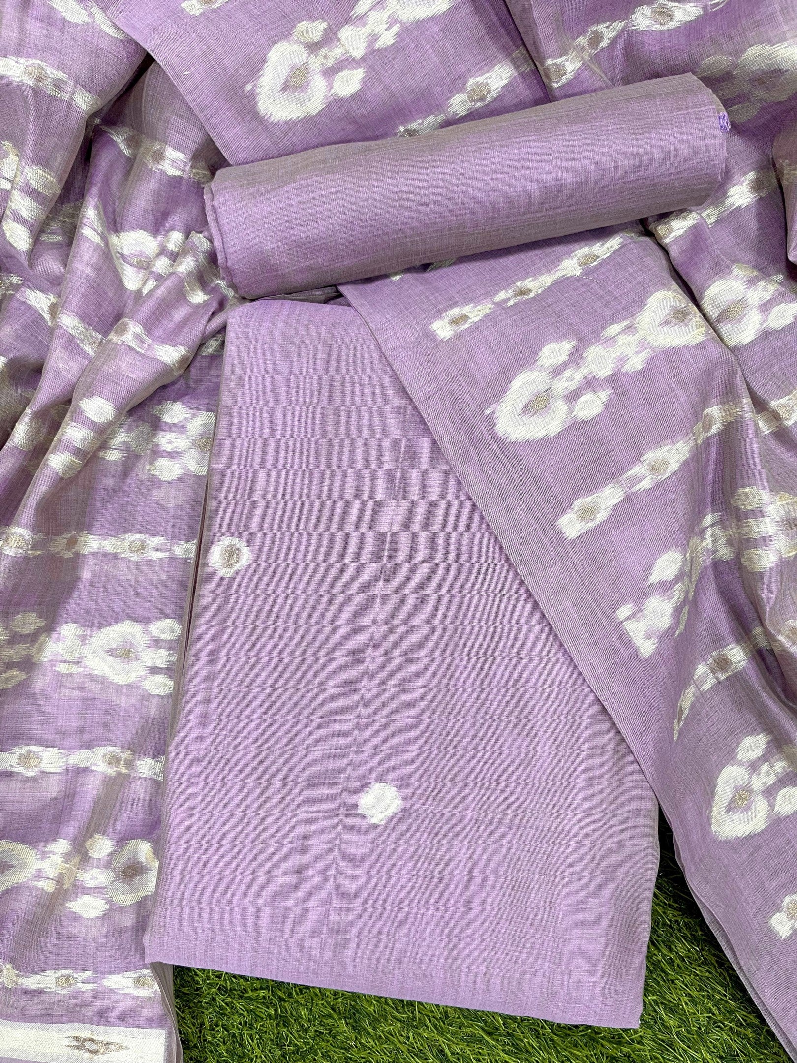 Lavender Pure Soft Muga Cotton Unique Weaving Unstitched Dress Material