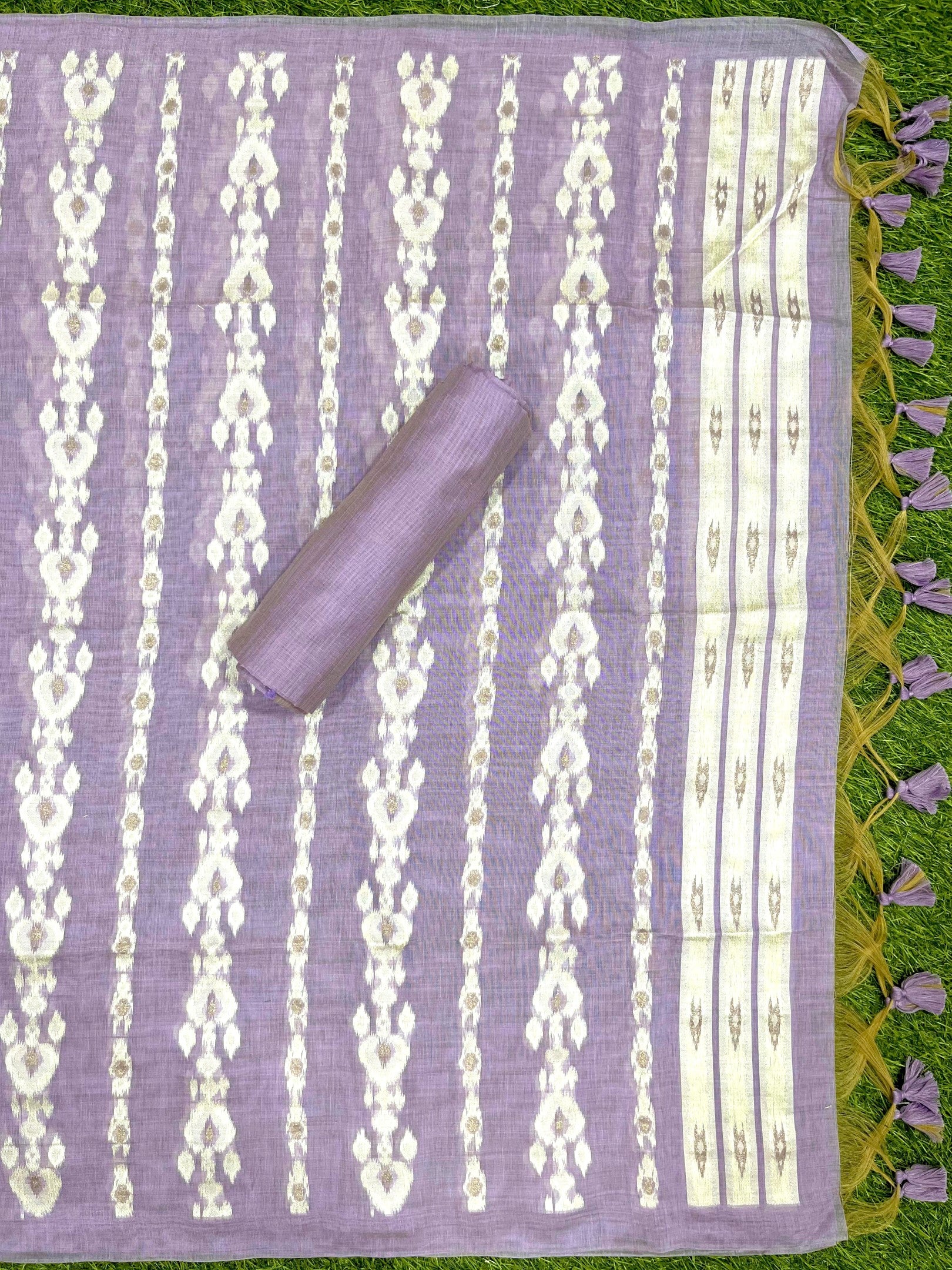 Lavender Pure Soft Muga Cotton Unique Weaving Unstitched Dress Material