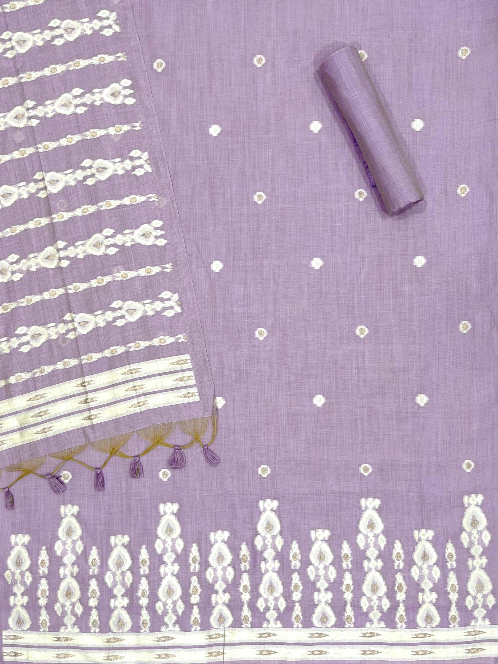 Lavender Pure Soft Muga Cotton Unique Weaving Unstitched Dress Material