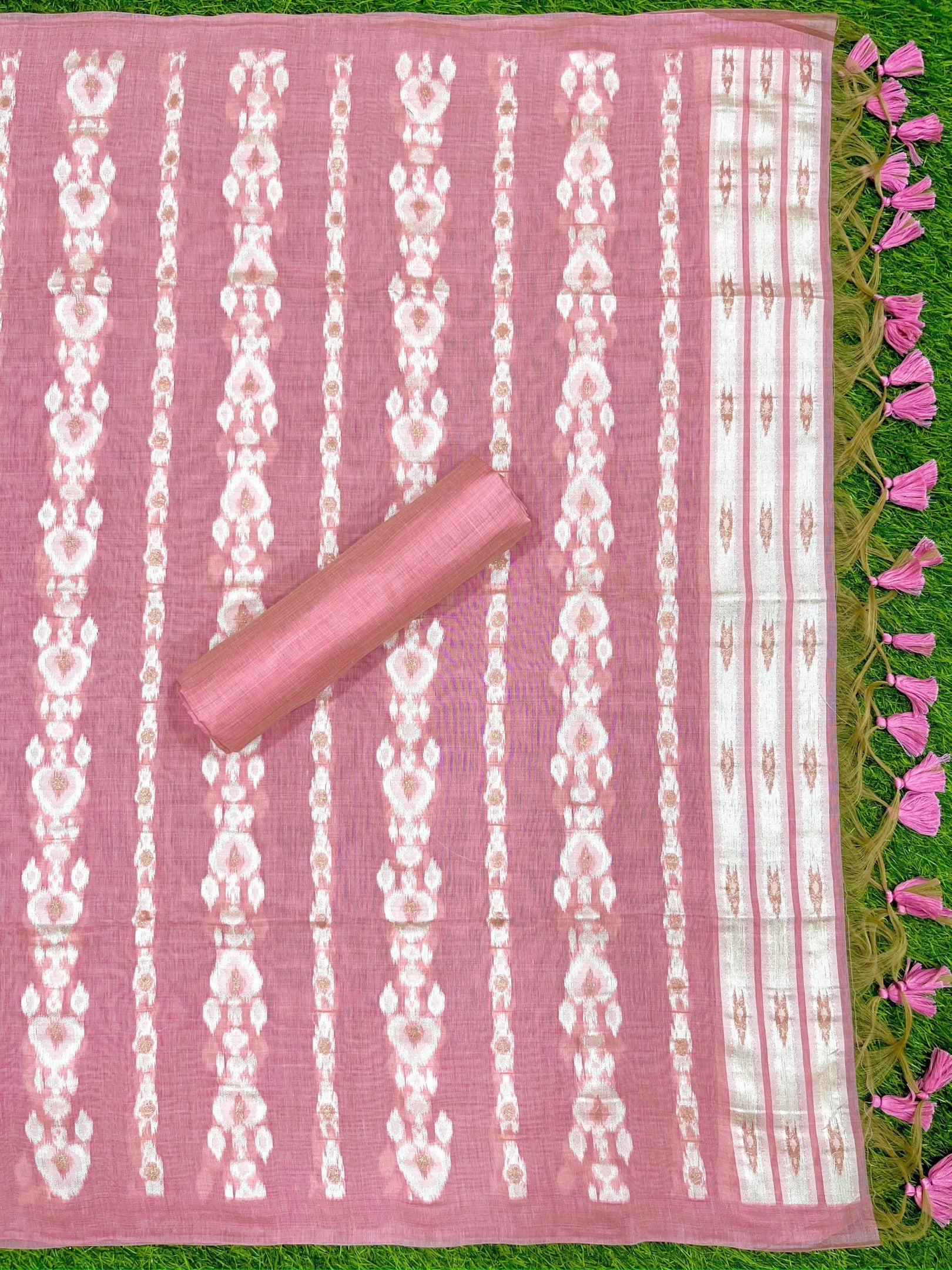 Pink Pure Soft Muga Cotton Unique Weaving Unstitched Dress Material