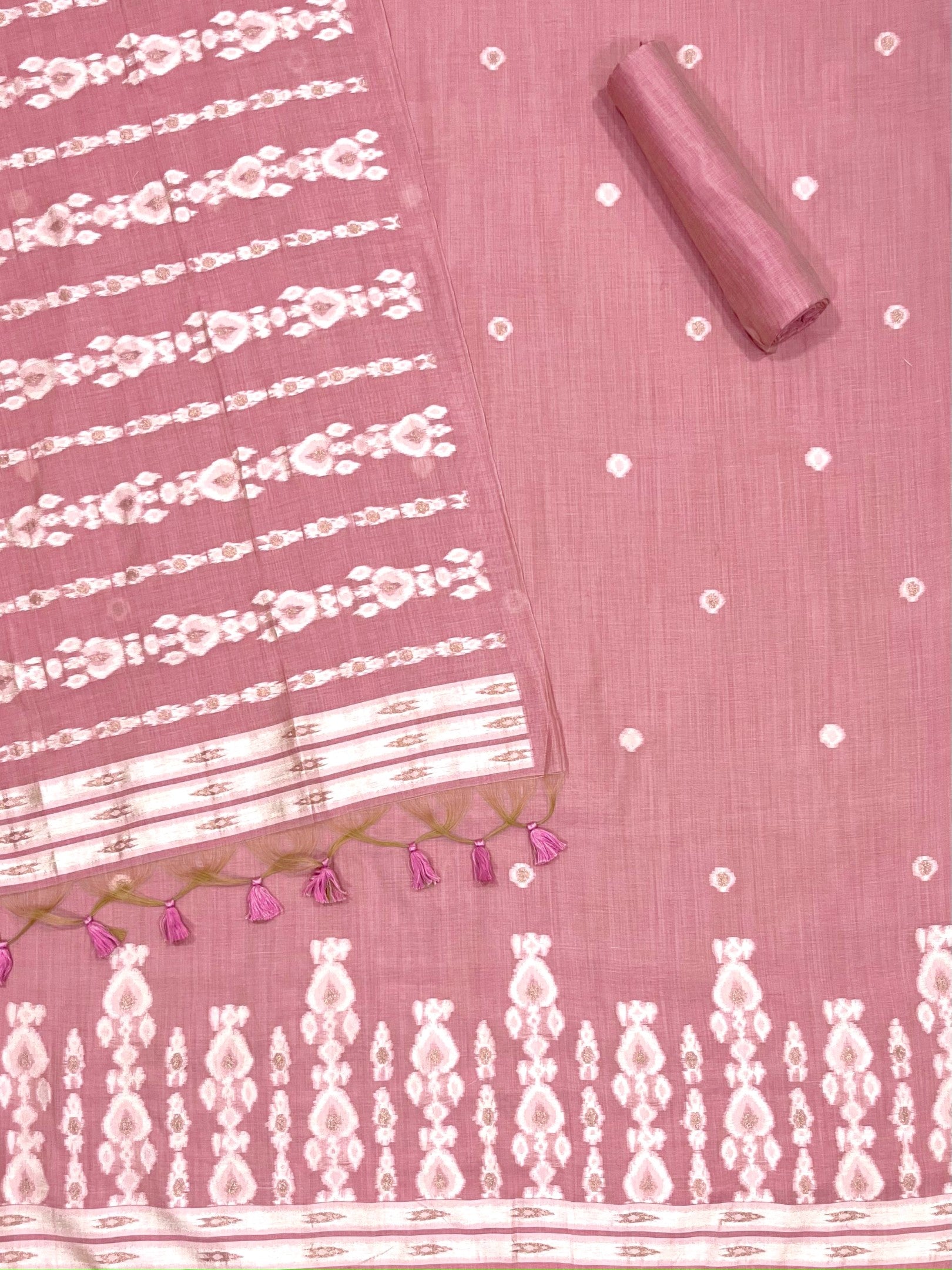 Pink Pure Soft Muga Cotton Unique Weaving Unstitched Dress Material