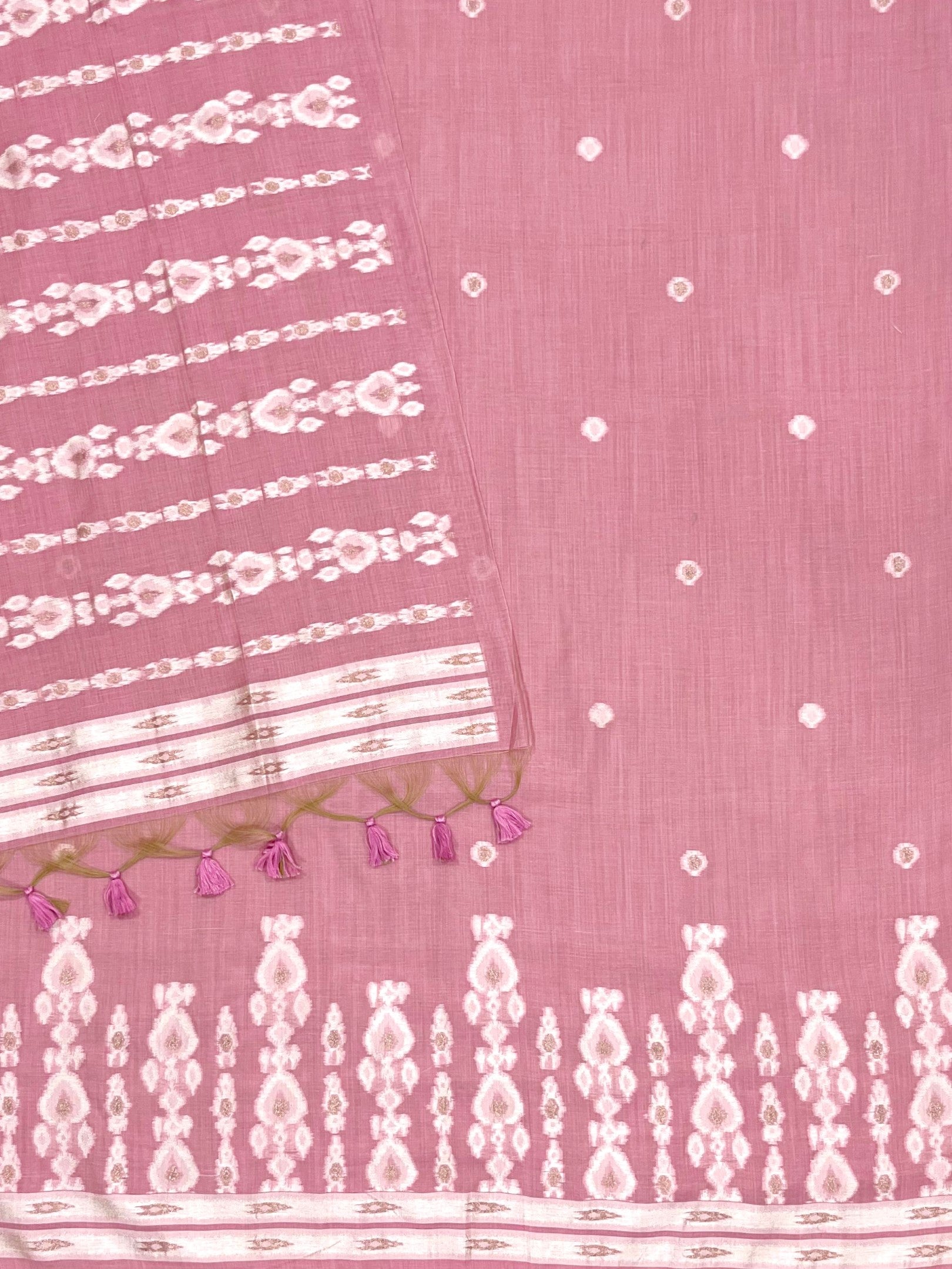 Pink Pure Soft Muga Cotton Unique Weaving Unstitched Dress Material