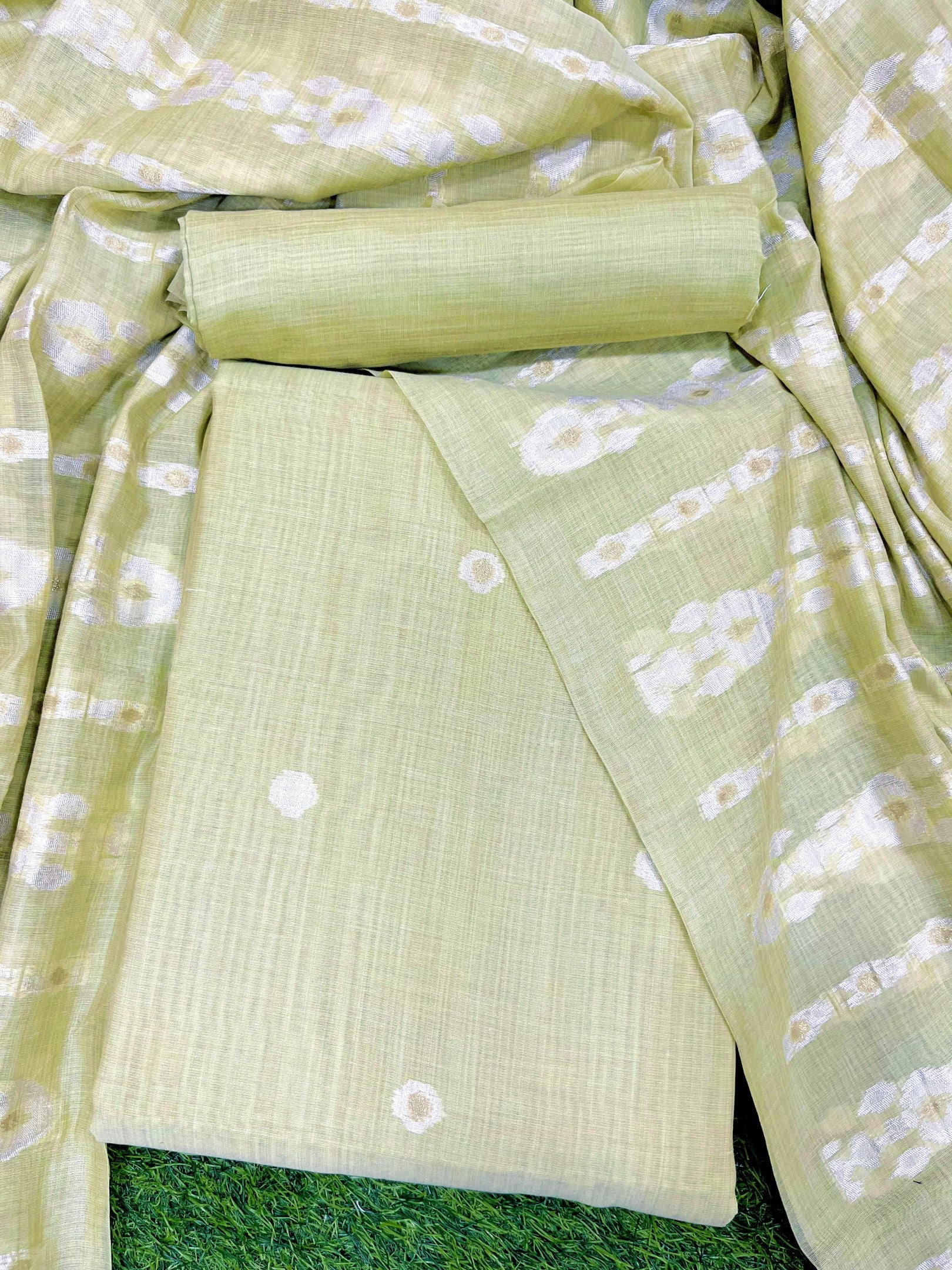 Pista Pure Soft Muga Cotton Unique Weaving Unstitched Dress Material