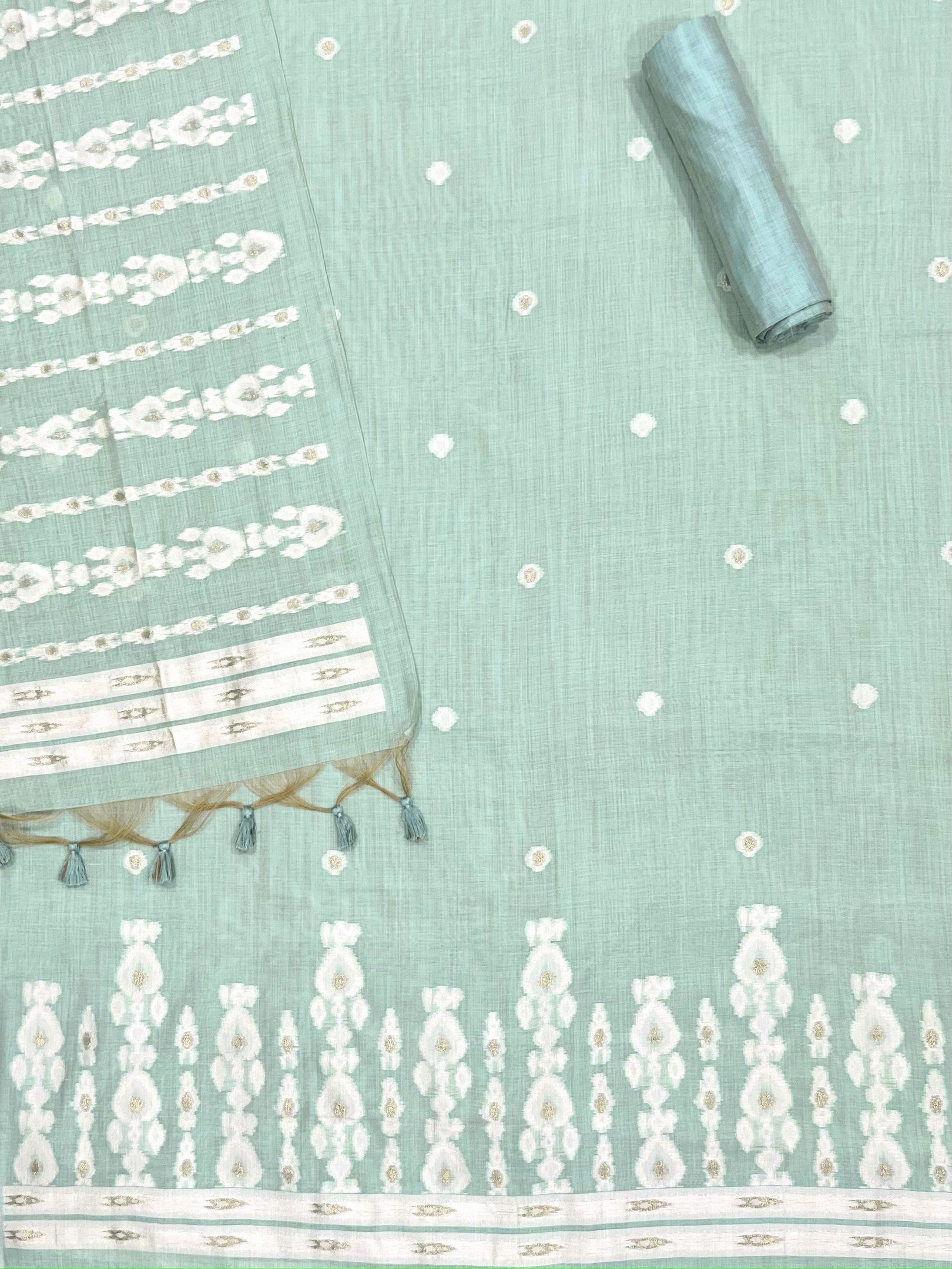 Peal Leaf Pure Soft Muga Cotton Unique Weaving Unstitched Dress Material