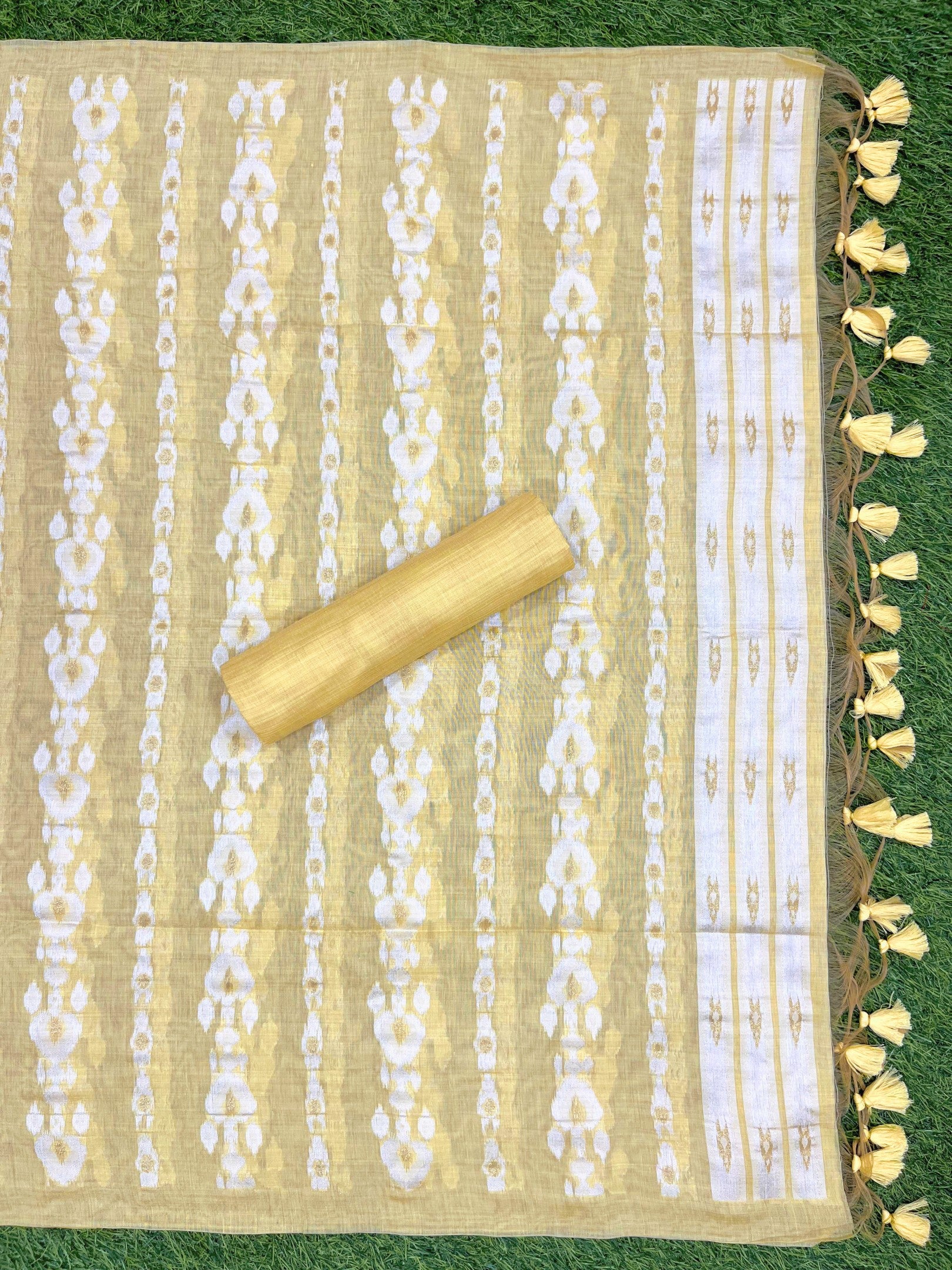 Yellow Pure Soft Muga Cotton Unique Weaving Unstitched Dress Material