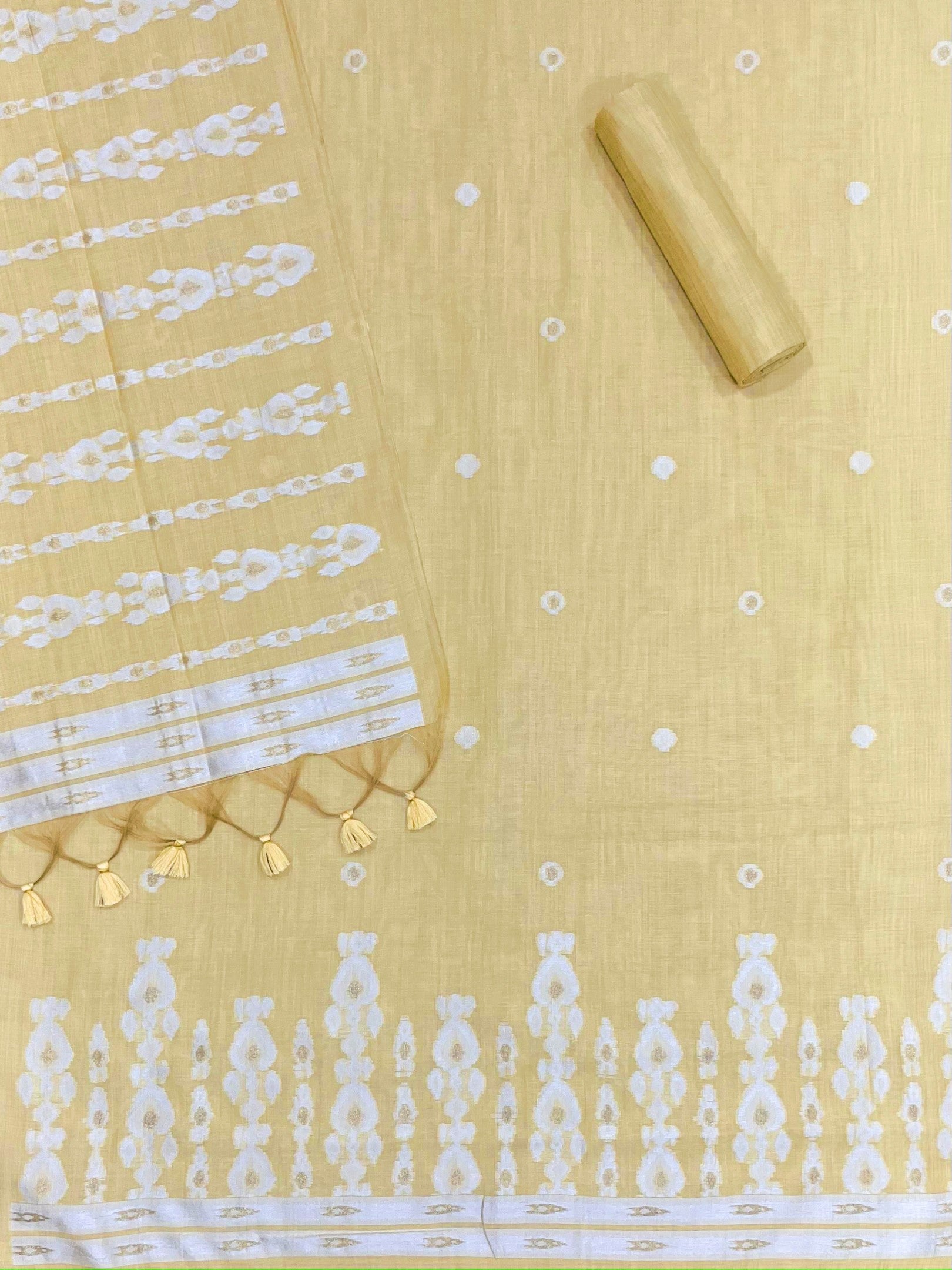 Yellow Pure Soft Muga Cotton Unique Weaving Unstitched Dress Material