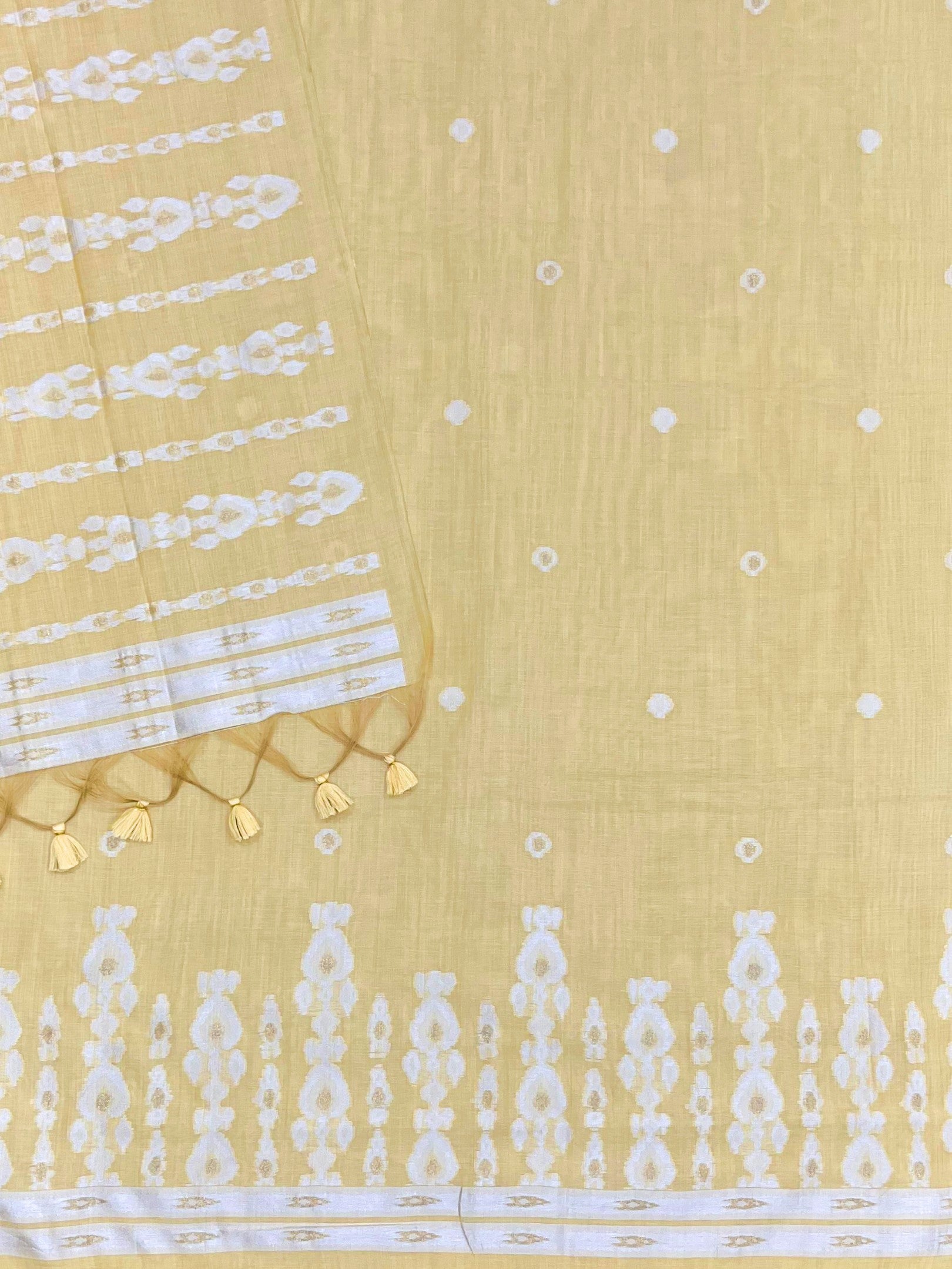 Yellow Pure Soft Muga Cotton Unique Weaving Unstitched Dress Material