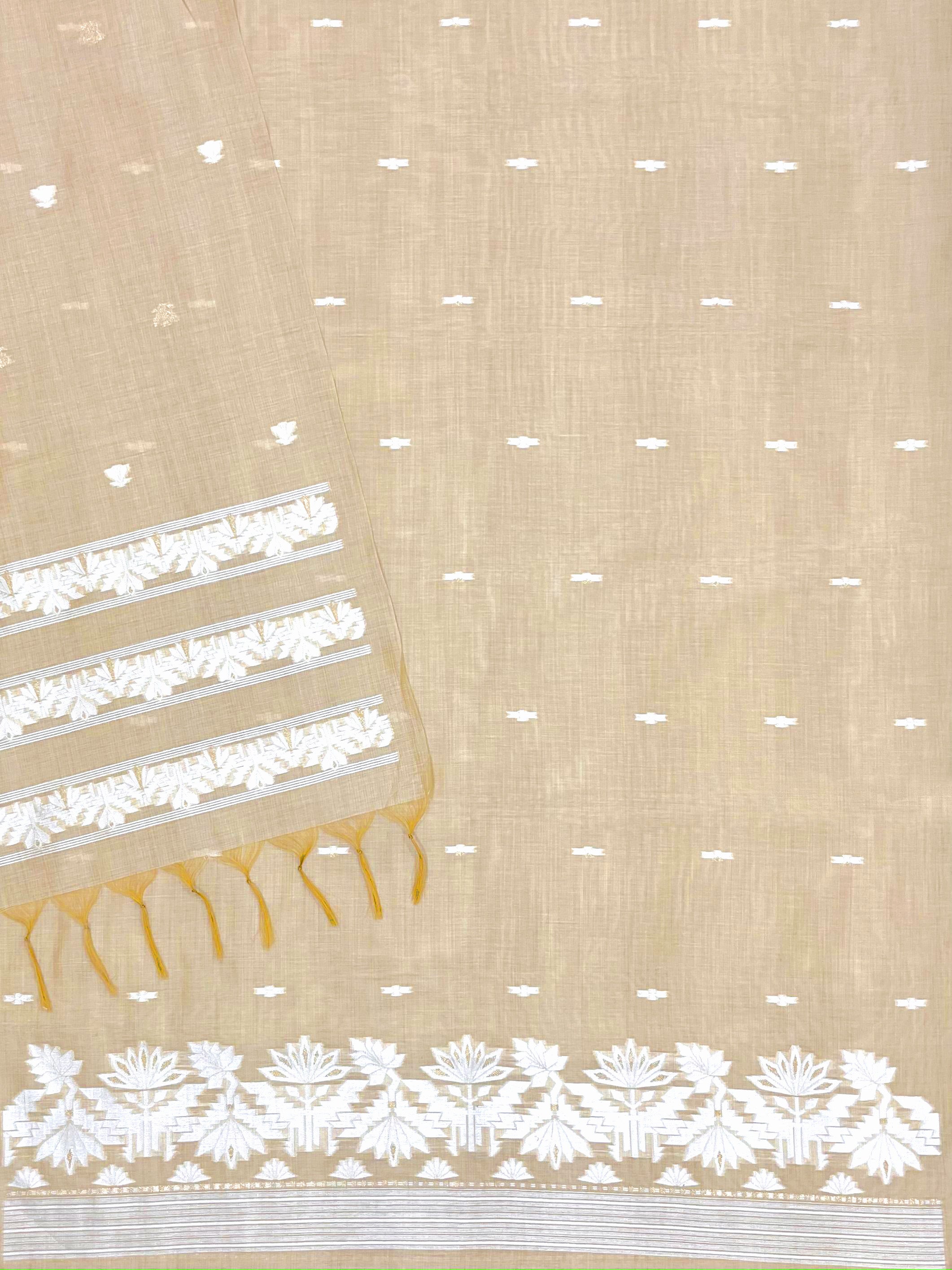 Brown Pure Soft Linen Cotton Embroidered Work Unstitched Dress Material