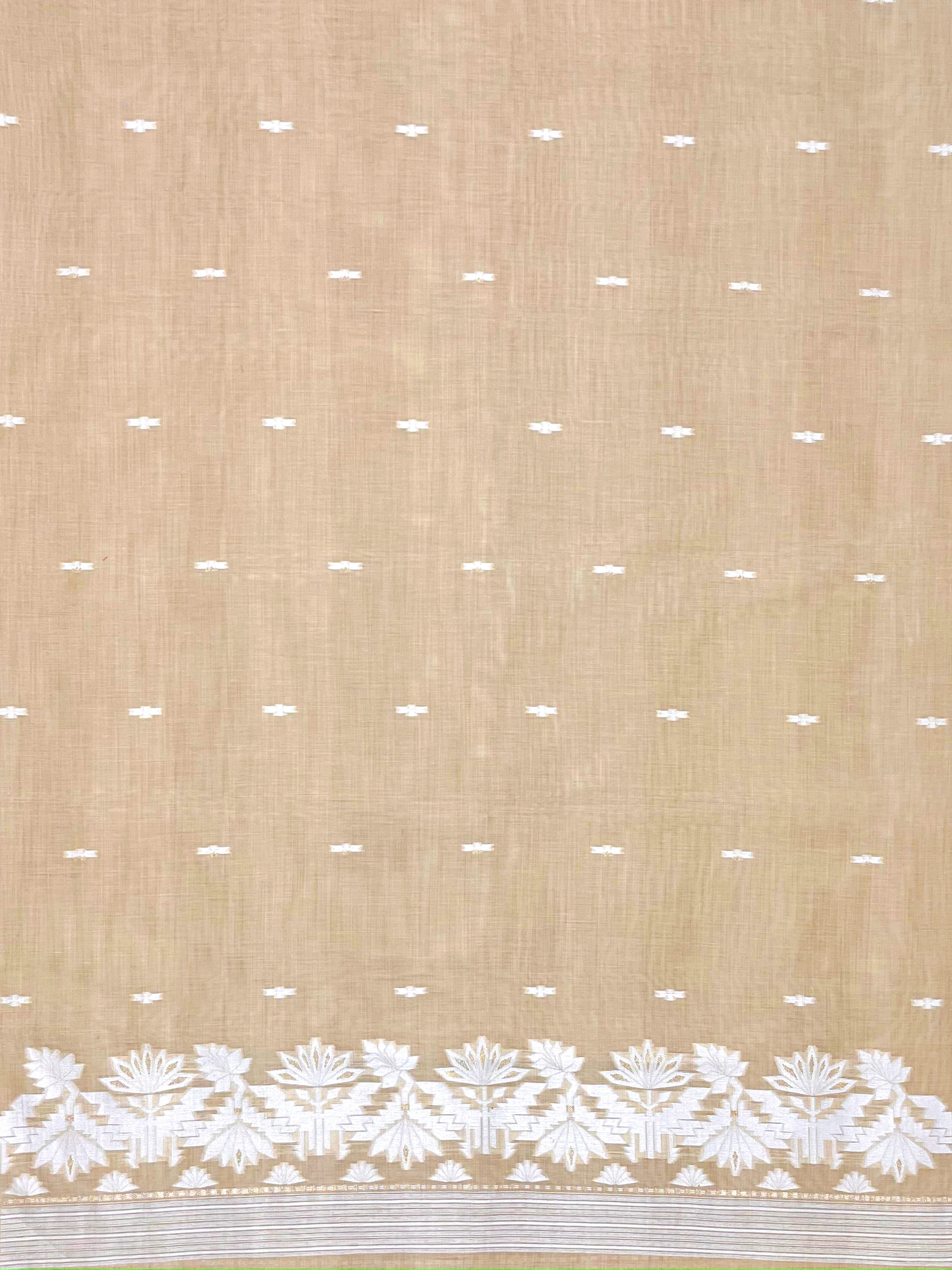 Brown Pure Soft Linen Cotton Embroidered Work Unstitched Dress Material