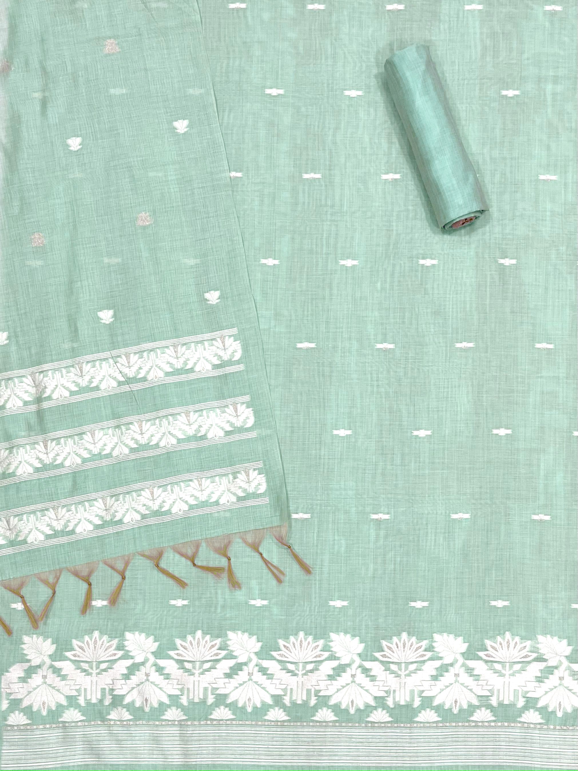 Summer Green Pure Soft Linen Cotton Embroidered Work Unstitched Dress Material