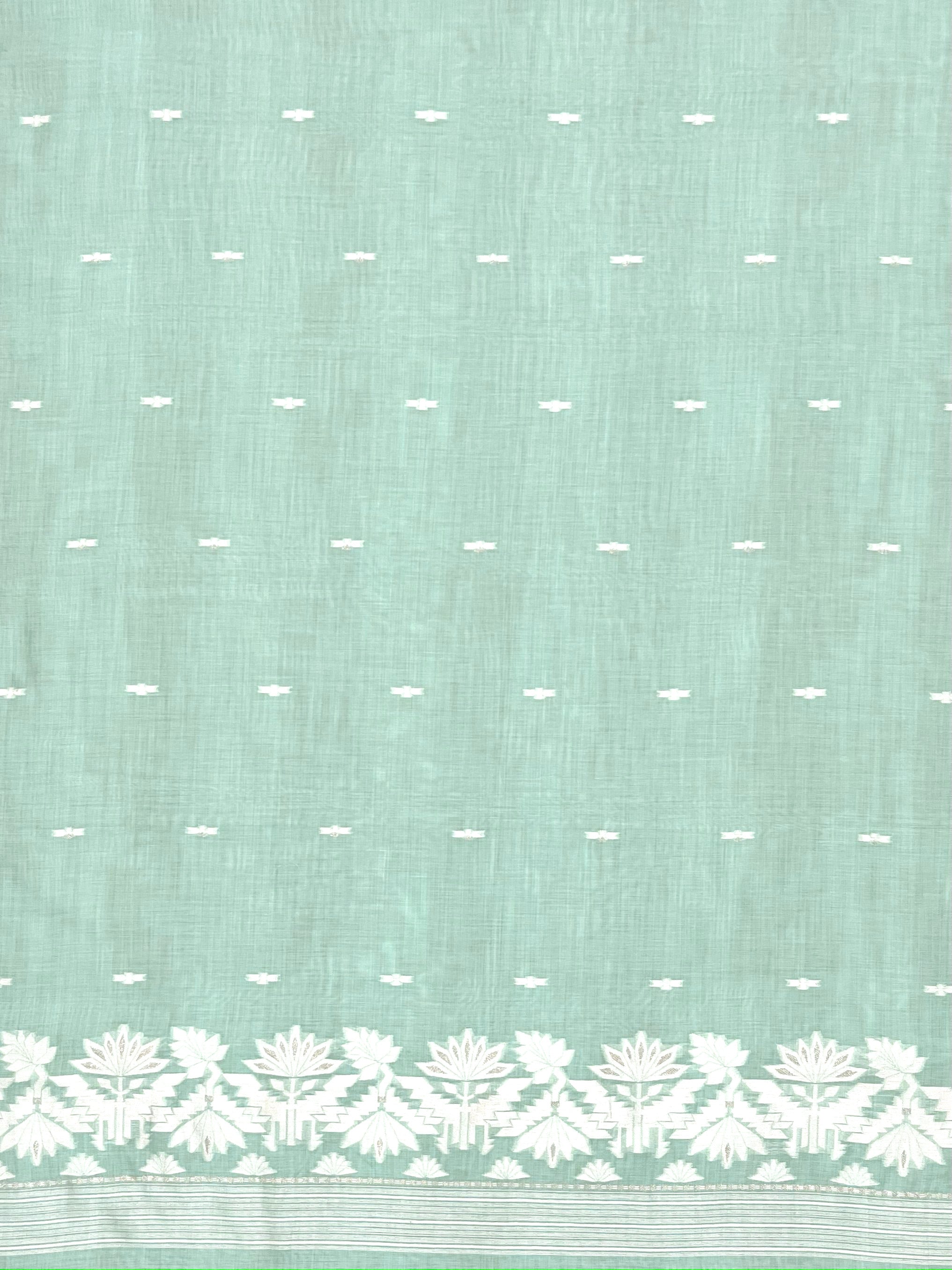 Summer Green Pure Soft Linen Cotton Embroidered Work Unstitched Dress Material