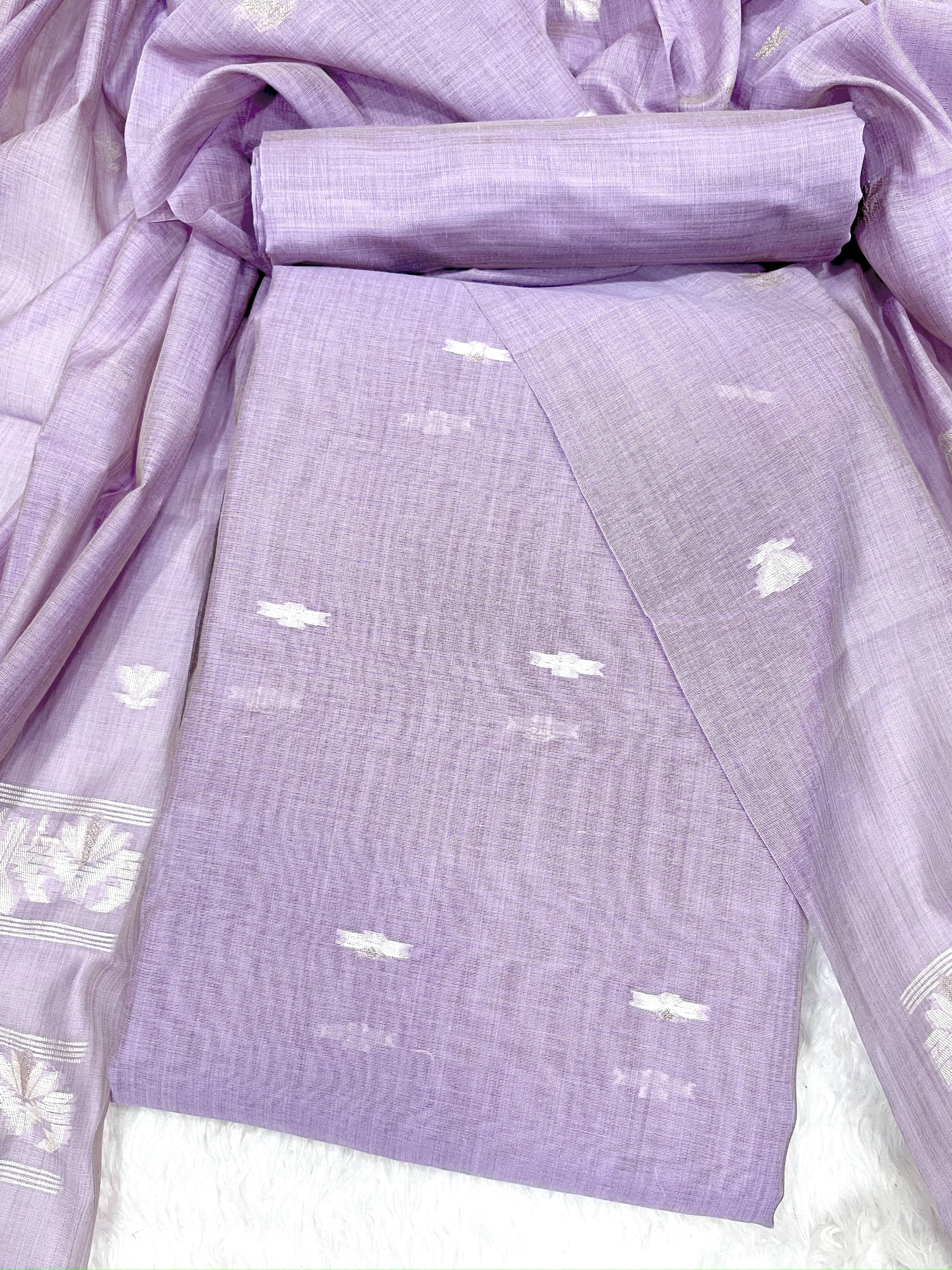 Blue Haze Pure Soft Linen Cotton Embroidered Work Unstitched Dress Material