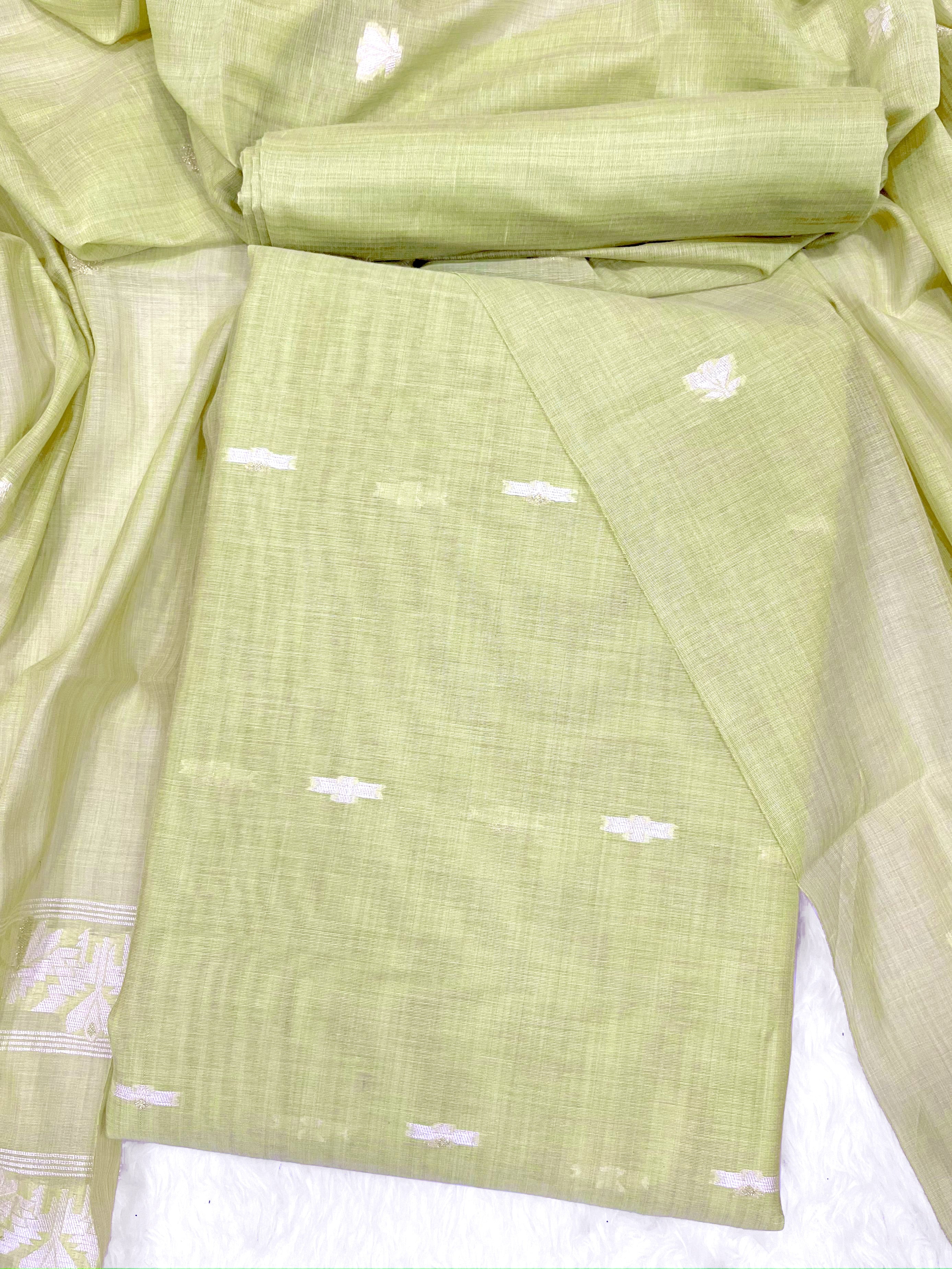 Pixie Green Pure Soft Linen Cotton Embroidered Work Unstitched Dress Material