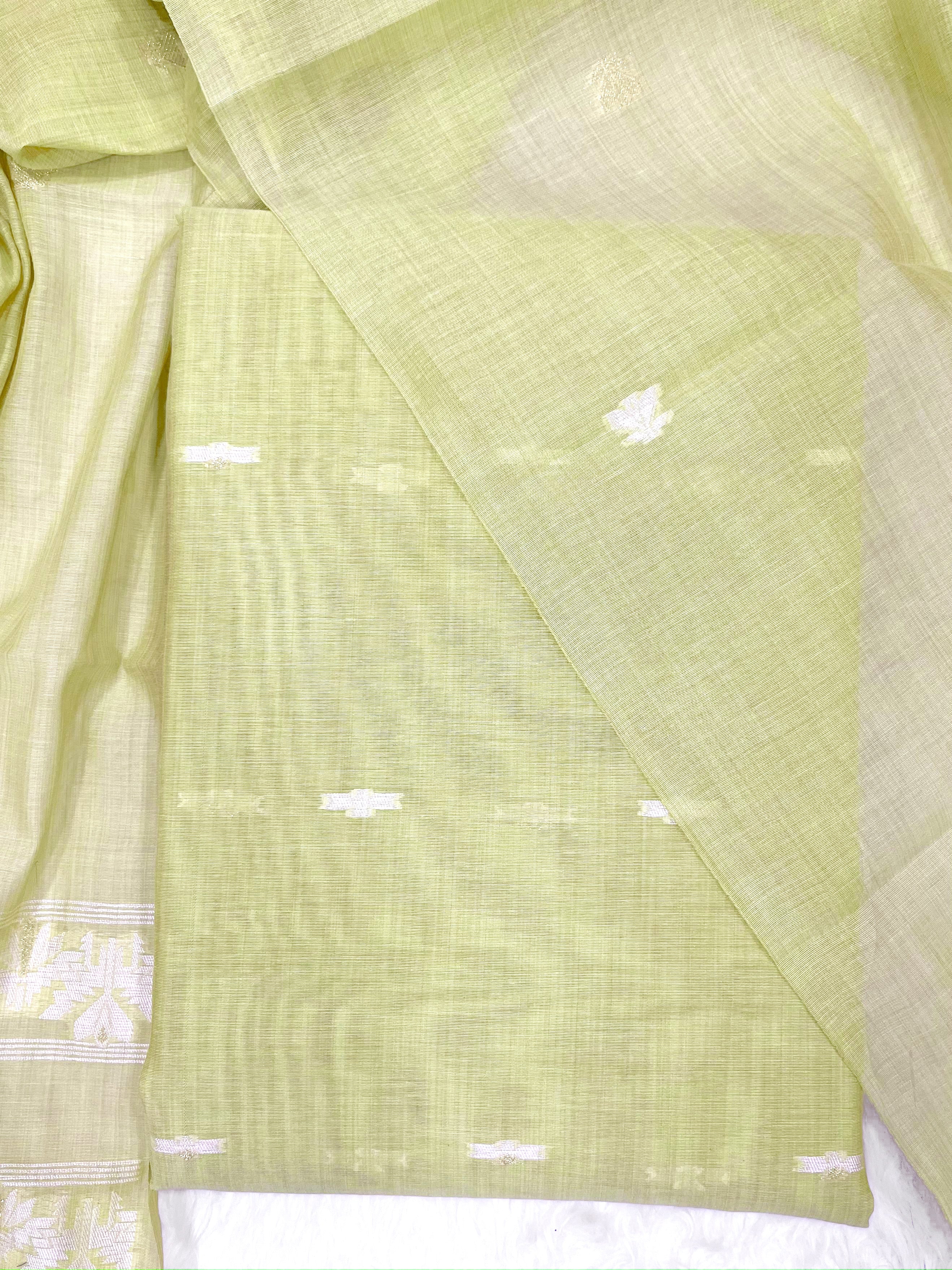 Pixie Green Pure Soft Linen Cotton Embroidered Work Unstitched Dress Material