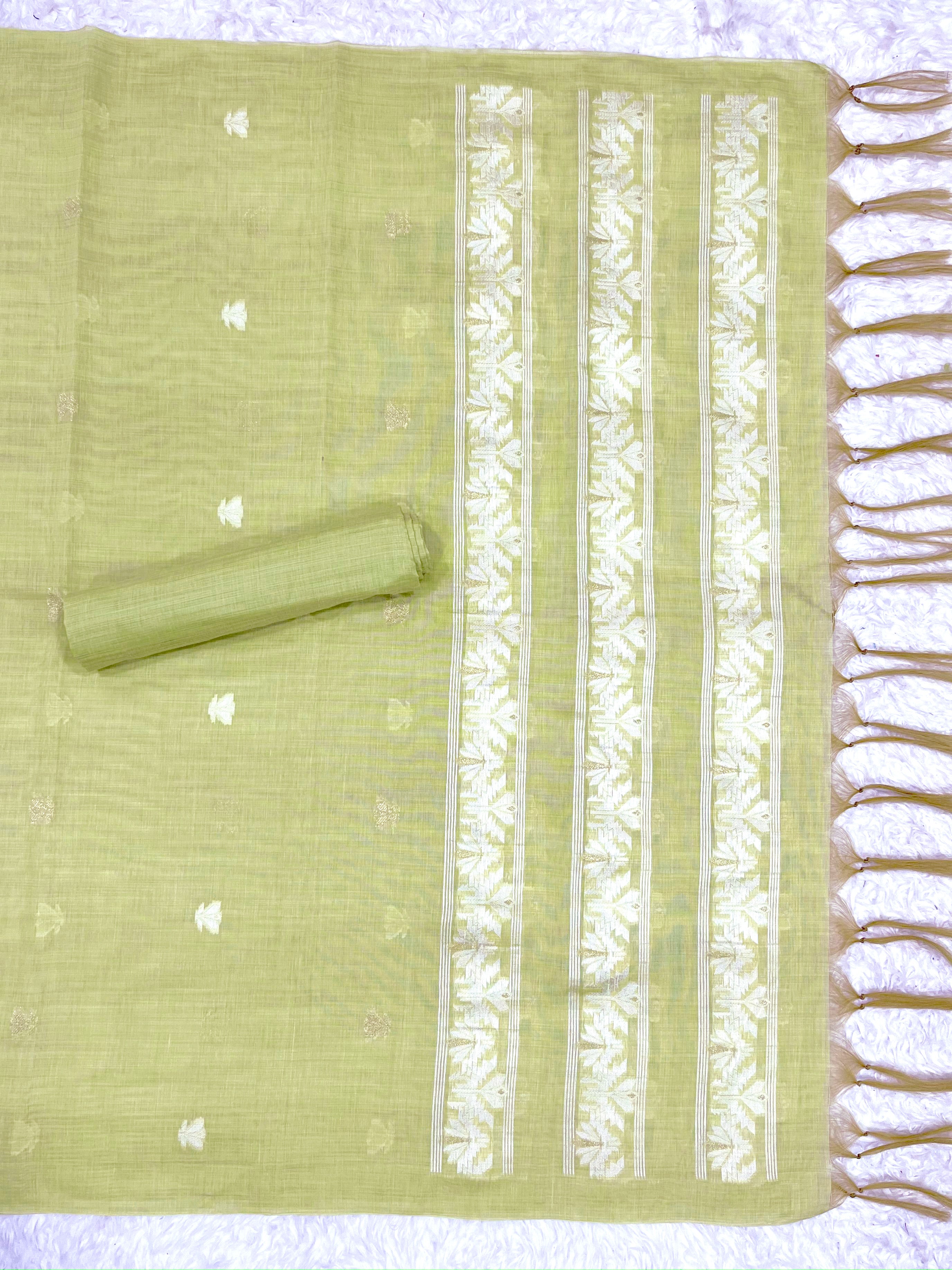 Pixie Green Pure Soft Linen Cotton Embroidered Work Unstitched Dress Material