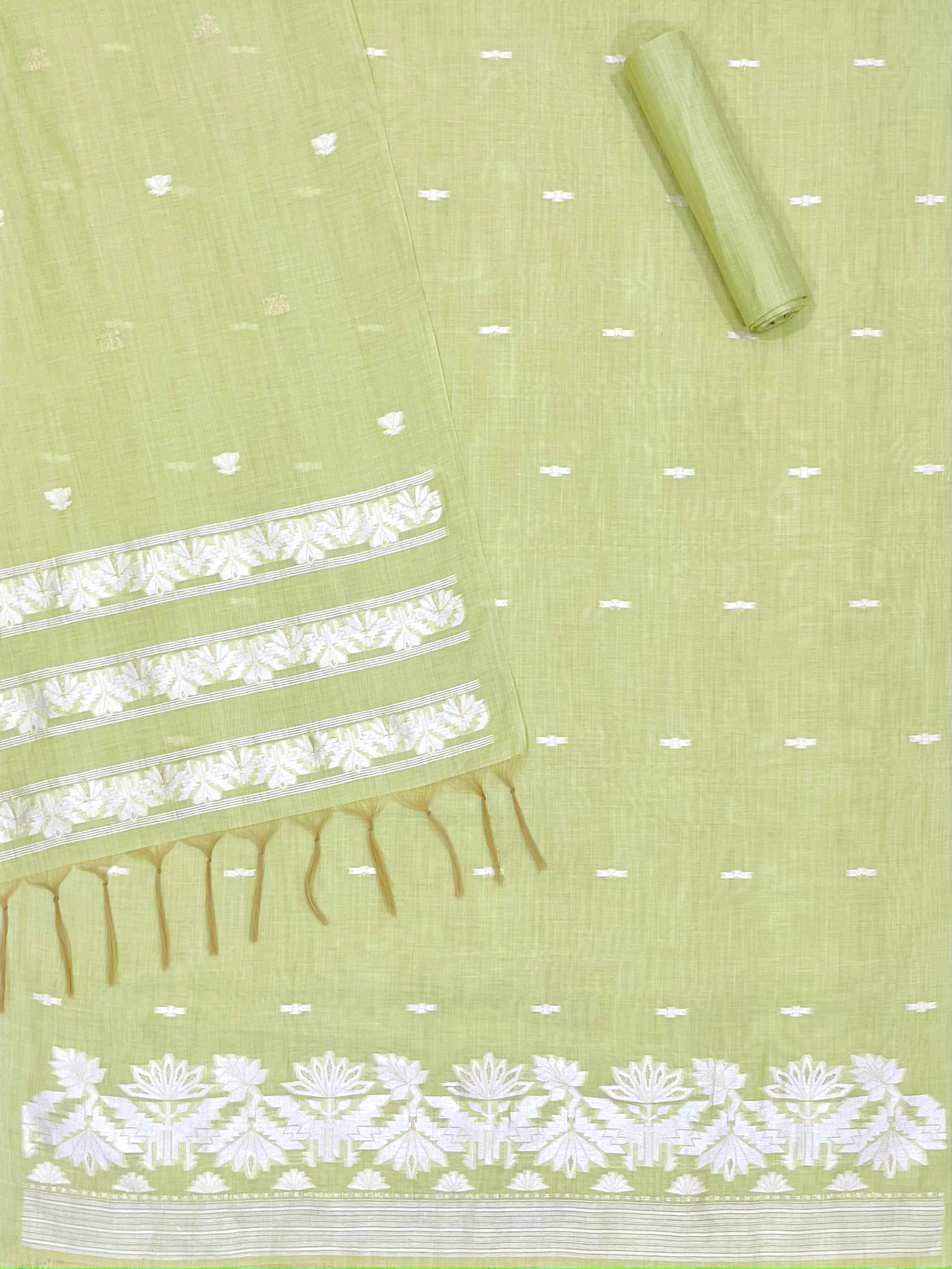 Pixie Green Pure Soft Linen Cotton Embroidered Work Unstitched Dress Material
