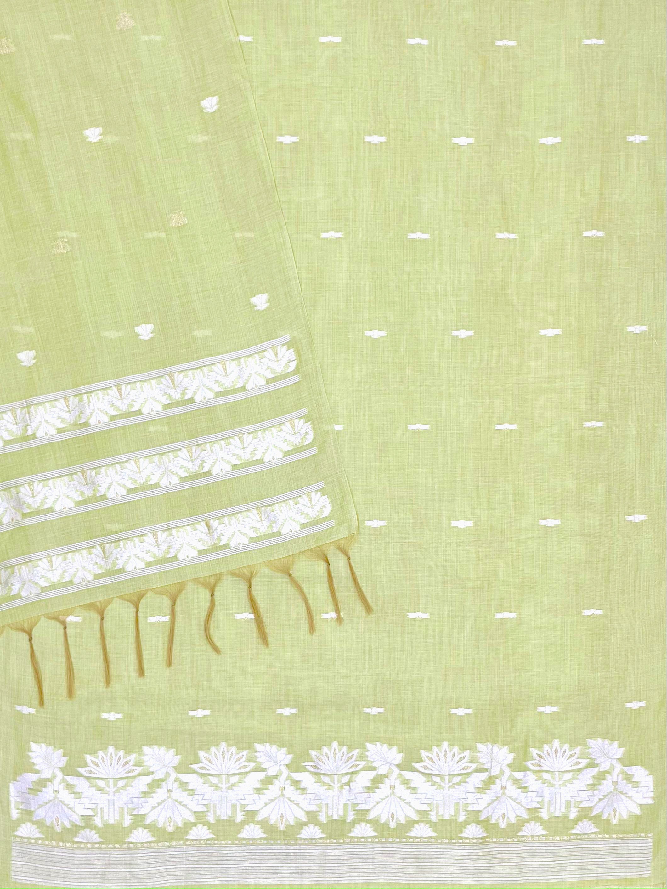 Pixie Green Pure Soft Linen Cotton Embroidered Work Unstitched Dress Material