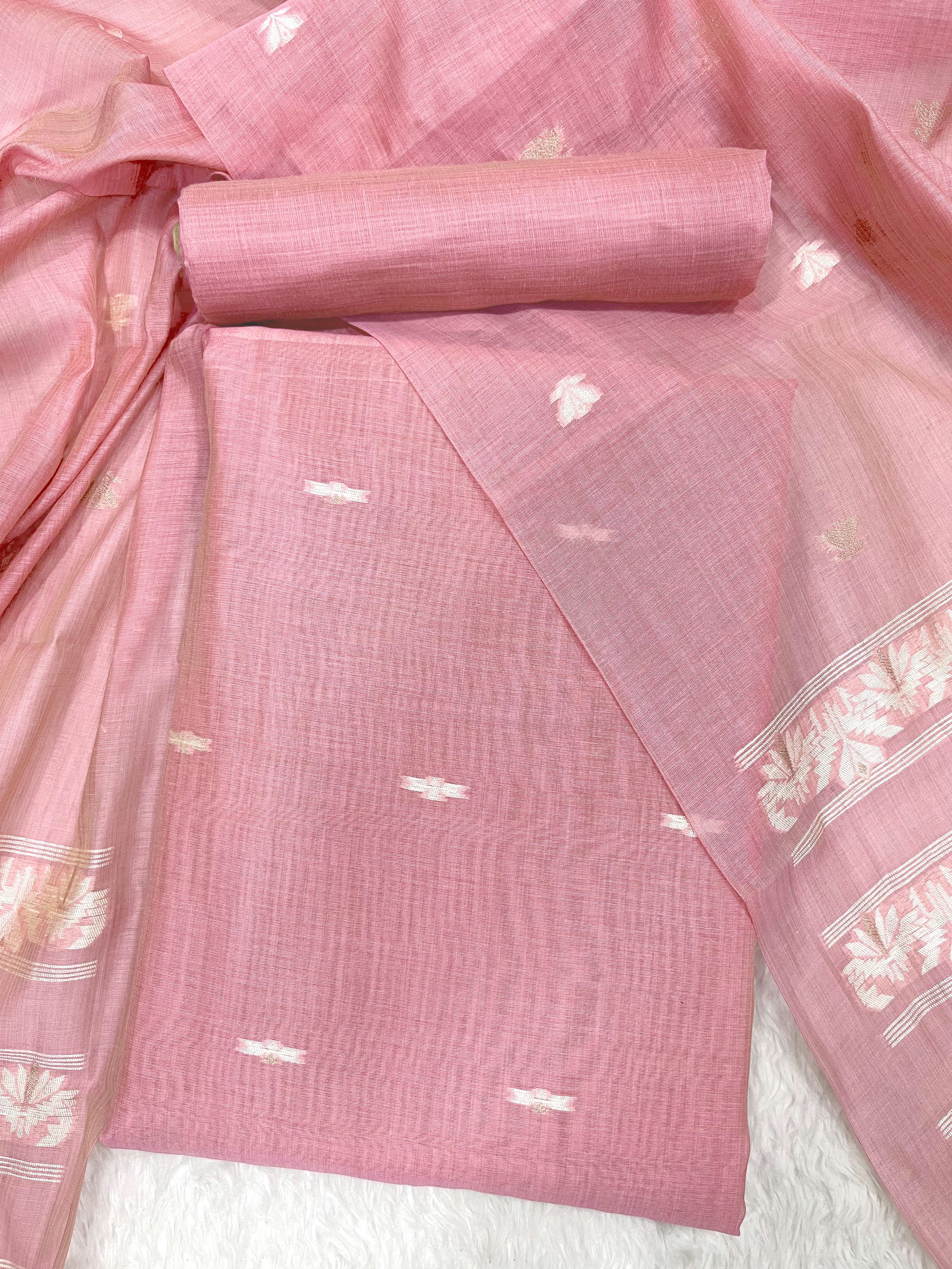 Baby Pink Pure Soft Linen Cotton Embroidered Work Unstitched Dress Material