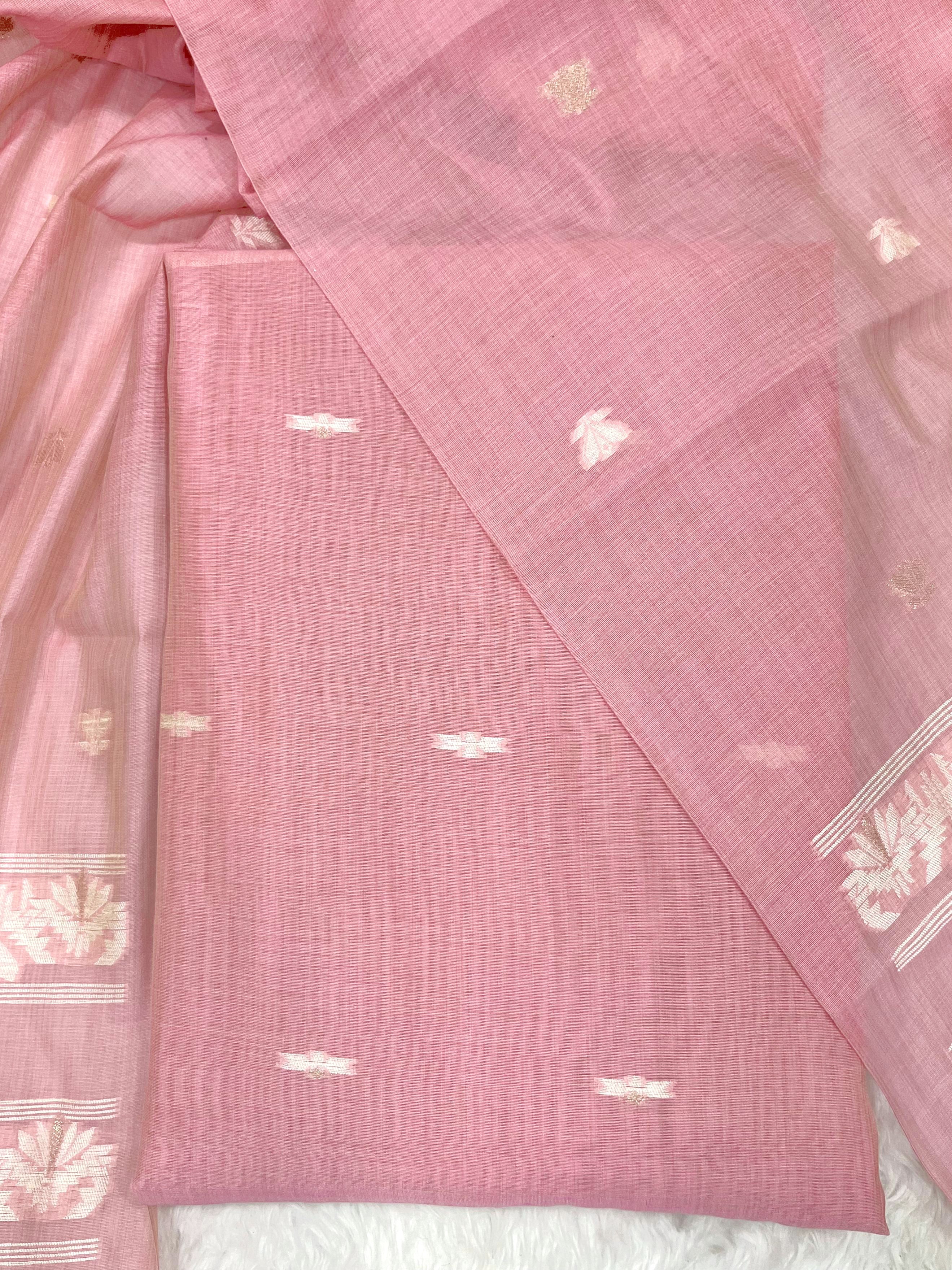 Baby Pink Pure Soft Linen Cotton Embroidered Work Unstitched Dress Material