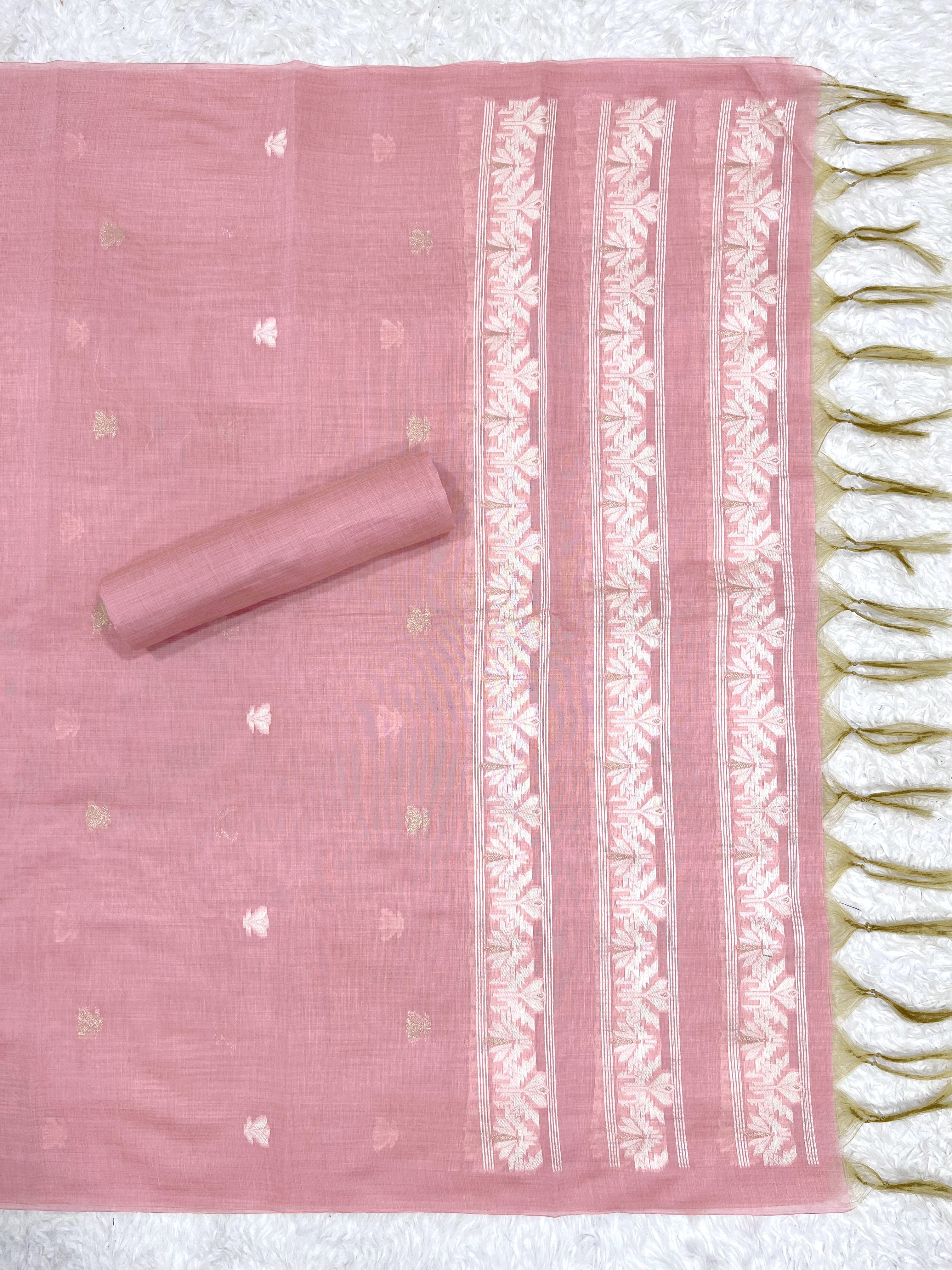 Baby Pink Pure Soft Linen Cotton Embroidered Work Unstitched Dress Material