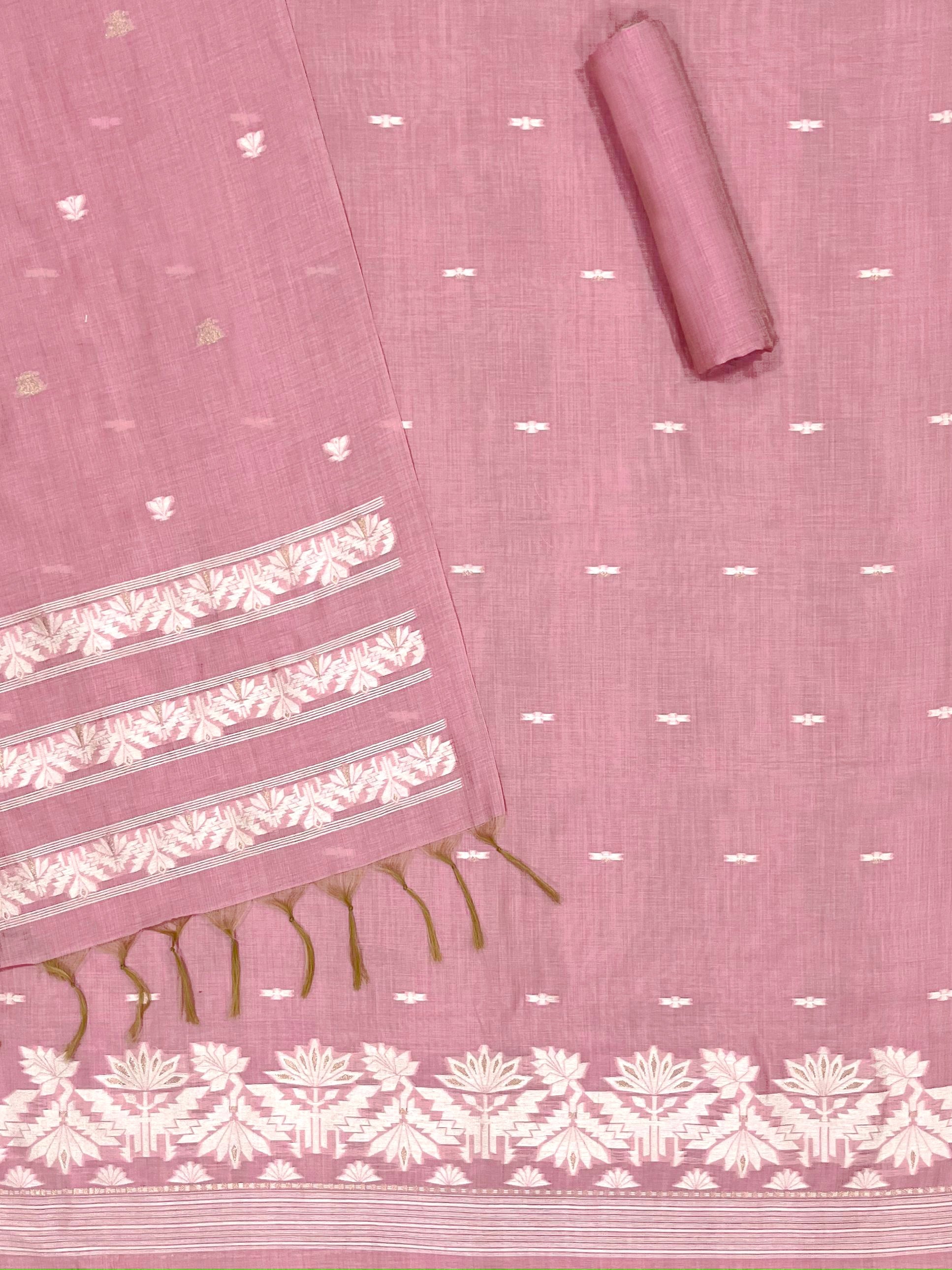 Baby Pink Pure Soft Linen Cotton Embroidered Work Unstitched Dress Material
