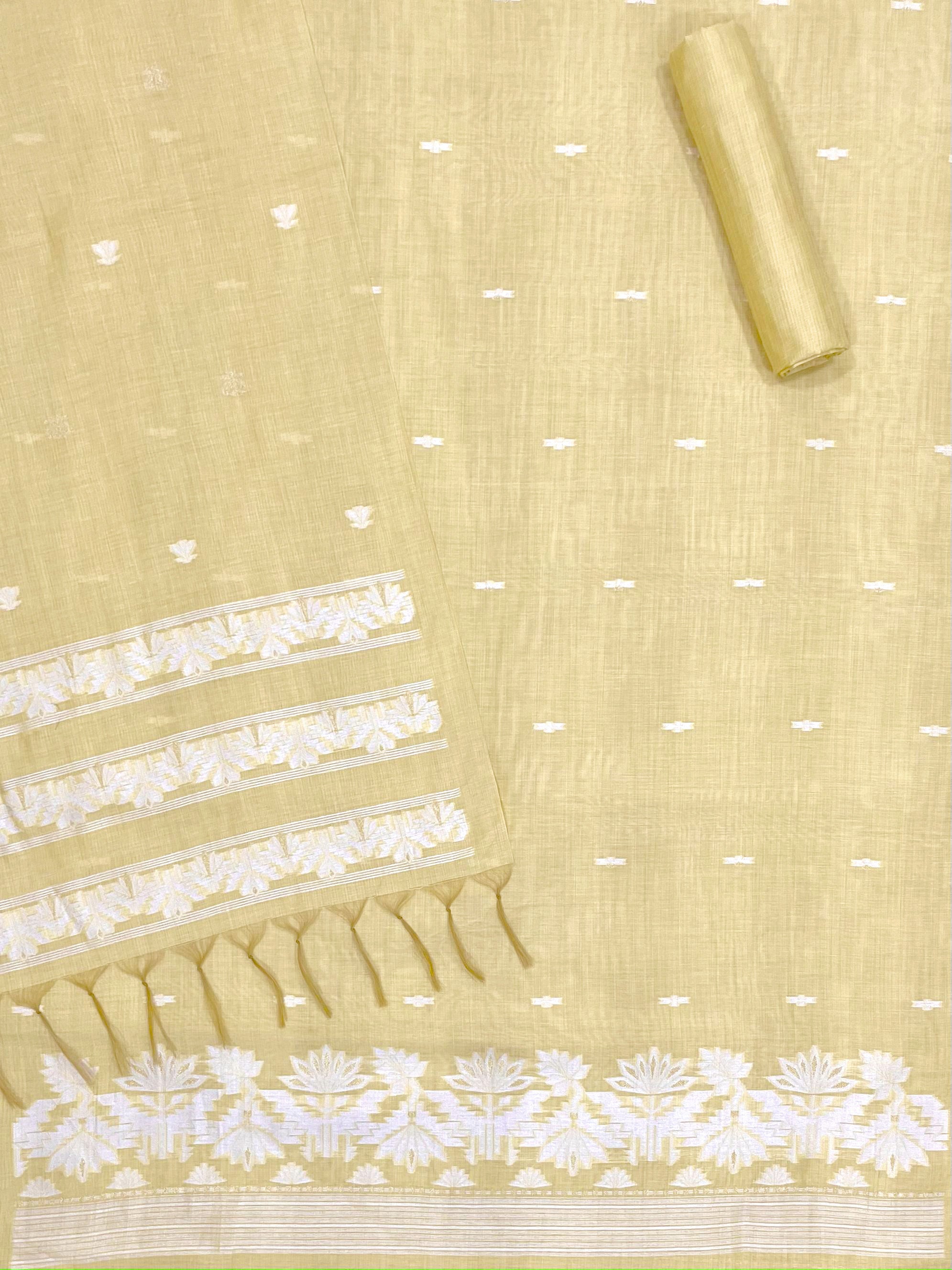 Yellow Pure Soft Linen Cotton Embroidered Work Unstitched Dress Material