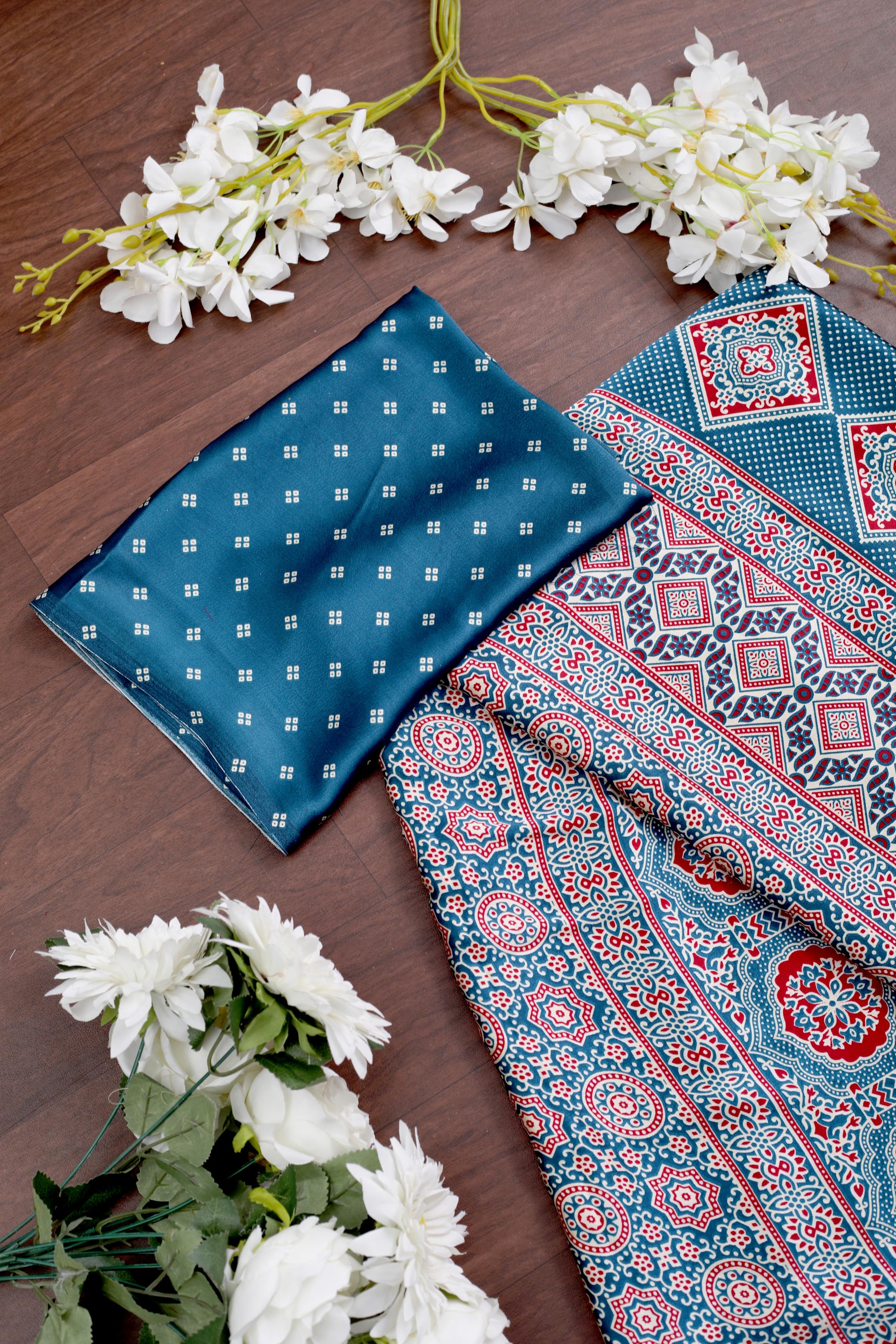 Bindiya Indigo Modal Silk Ajrakh Natural Print Saree
