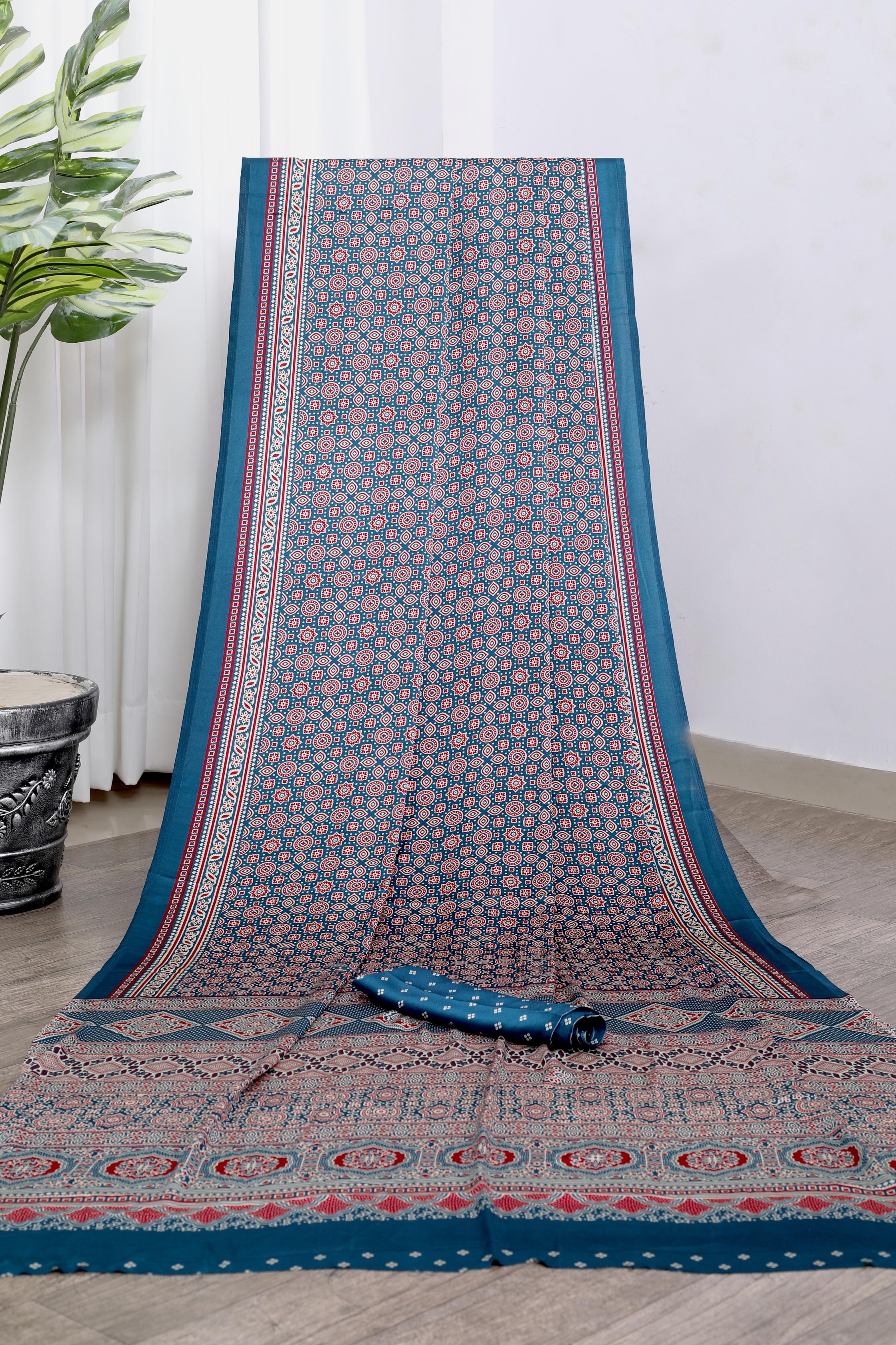 Bindiya Indigo Modal Silk Ajrakh Natural Print Saree