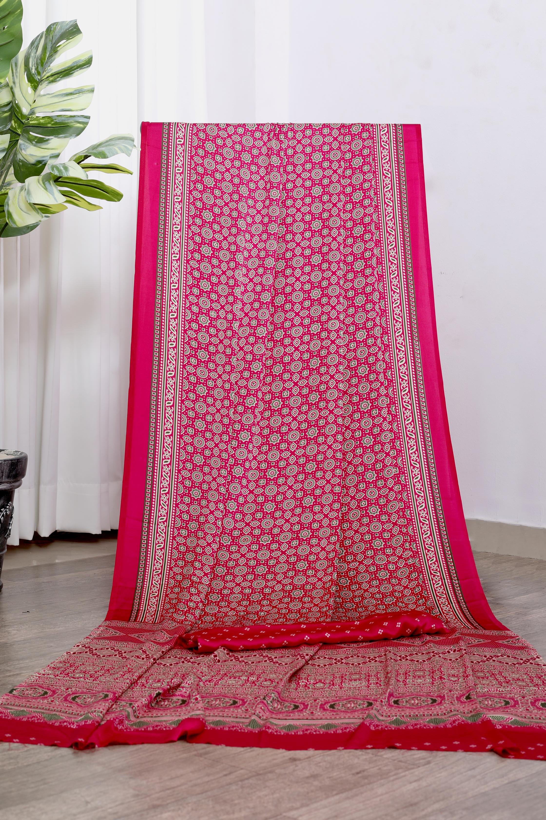 Bindiya Rani Modal Silk Ajrakh Natural Print Saree