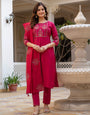Dark Rose Viscose Mango Silk Embroidery Thread With Hand Work Suit Set