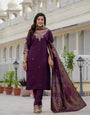 Wine Roman Silk Coding Embroidery With Sequins Meena Work Suit Set