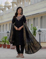 Black Roman Silk Coding Embroidery With Sequins Meena Work Suit Set
