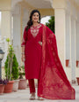 Maroon Roman Silk Coding Embroidery With Sequins Meena Work Suit Set