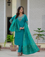 Firozi Roman Silk Coding Embroidery With Sequins Meena Work Suit Set