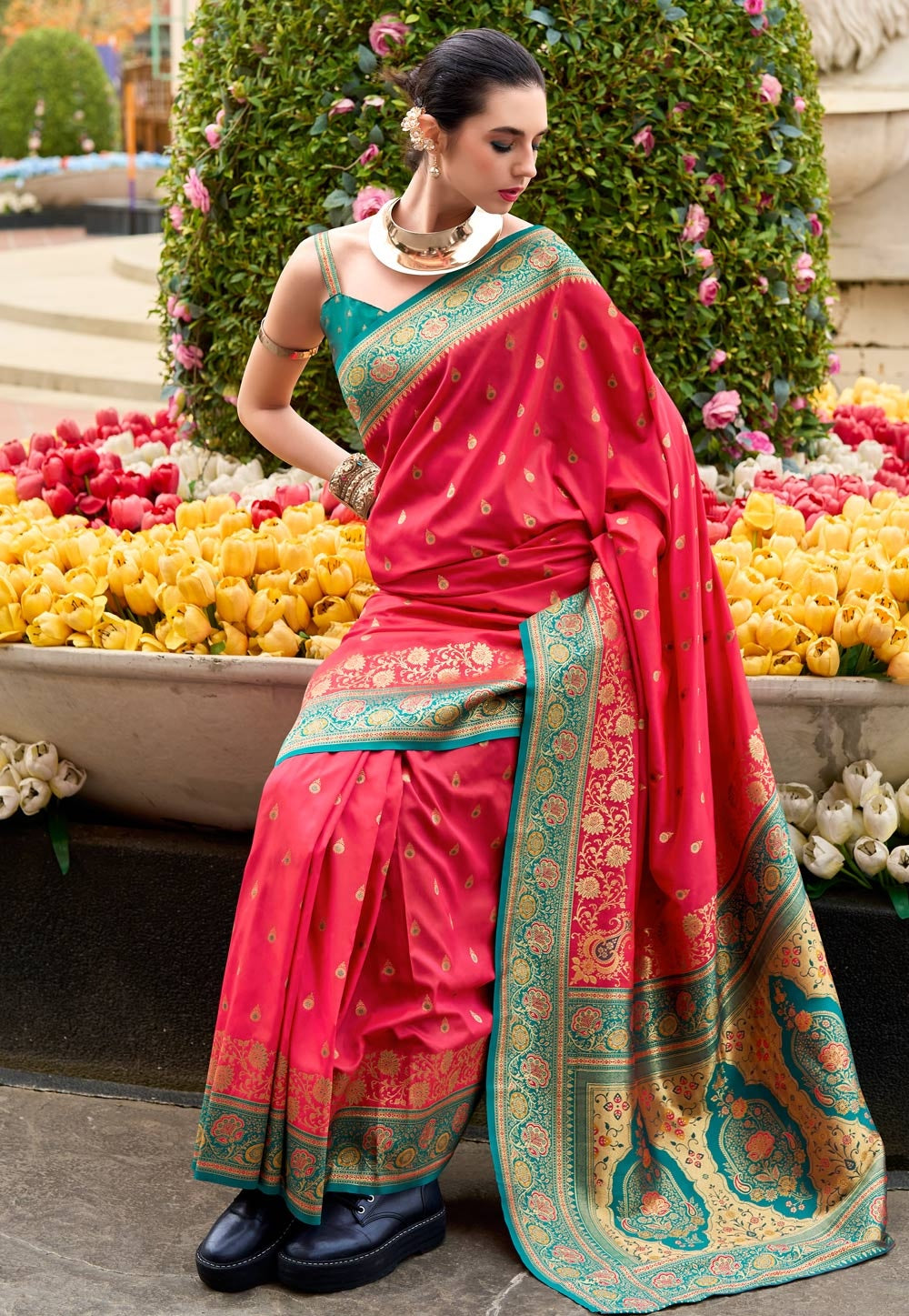 Soudarya Pink Pure Soft Banarasi Silk Waving Saree