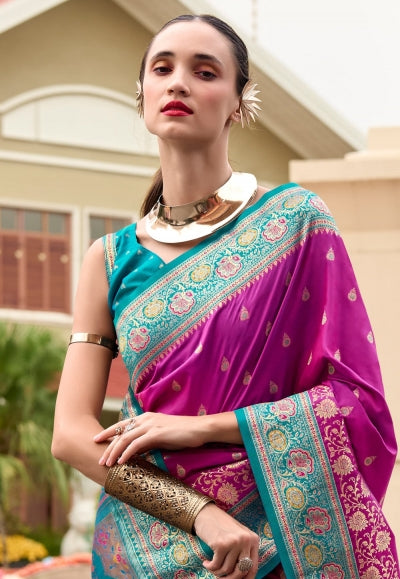 Soudarya Purple Pure Soft Banarasi Silk Waving Saree