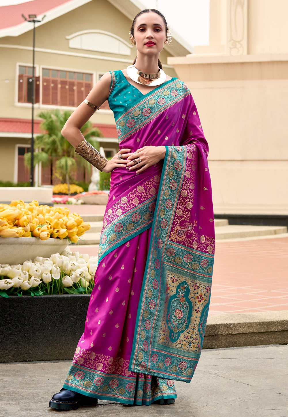 Soudarya Purple Pure Soft Banarasi Silk Waving Saree