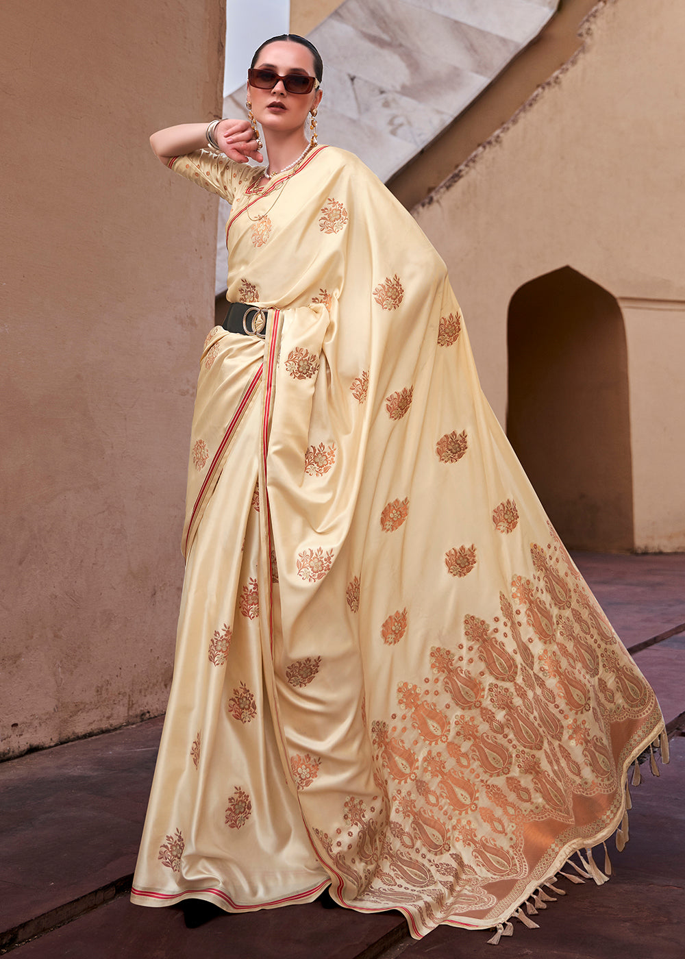 Tathastu Brige Pure Sattin With Copper Zari Weaving Saree