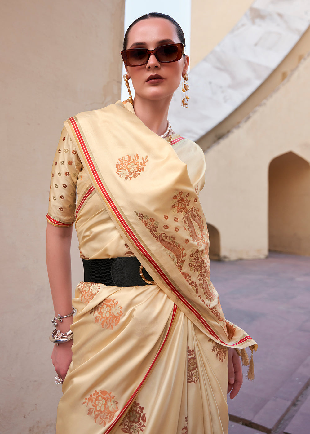Tathastu Brige Pure Sattin With Copper Zari Weaving Saree