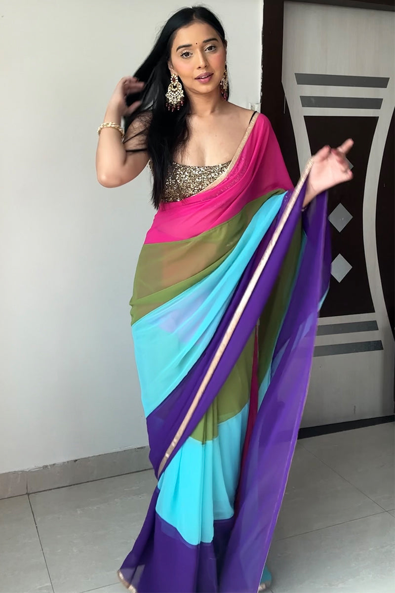 Grace One Minute Ready To Wear Multicolor Georgette Saree