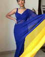 Sweet One Minute Ready To Wear Blue And Yellow Georgette Saree