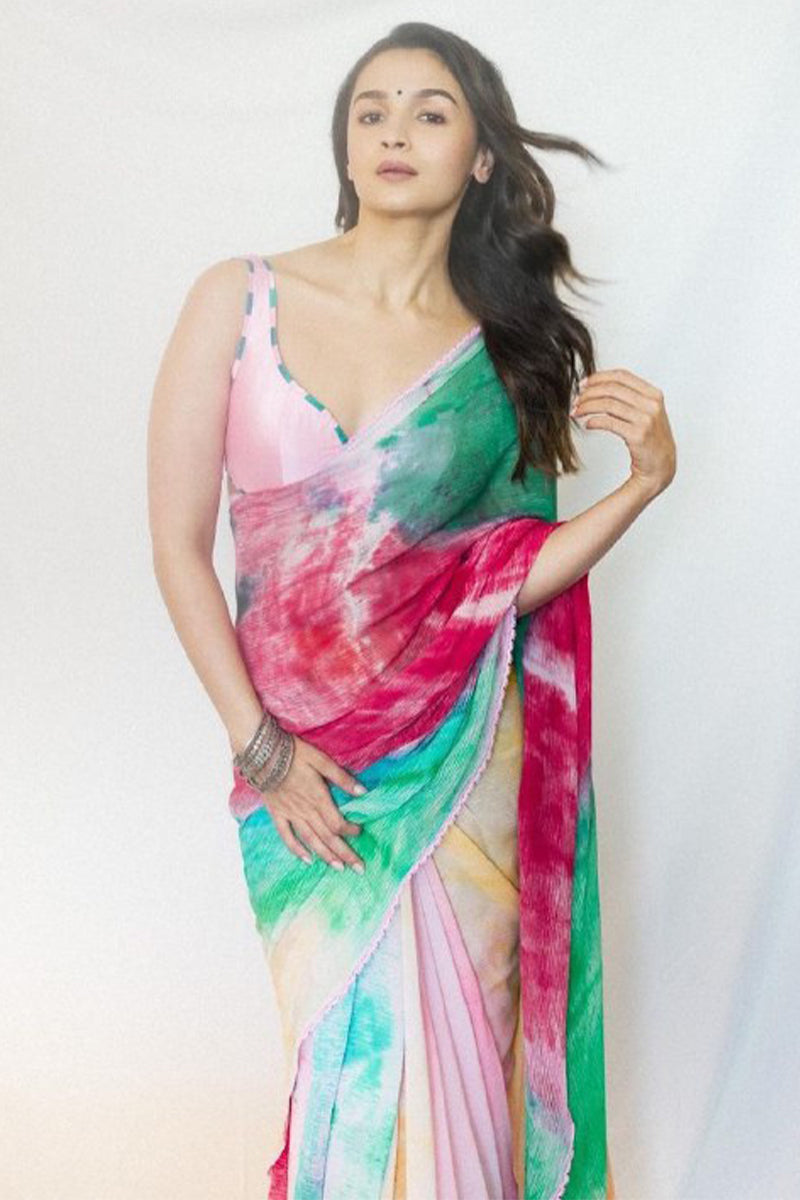 Alluring One Minute Ready To Wear Multicolor Georgette Saree