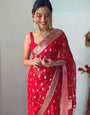 Ethereal One Minute Ready To Wear Red Cotton Silk Saree