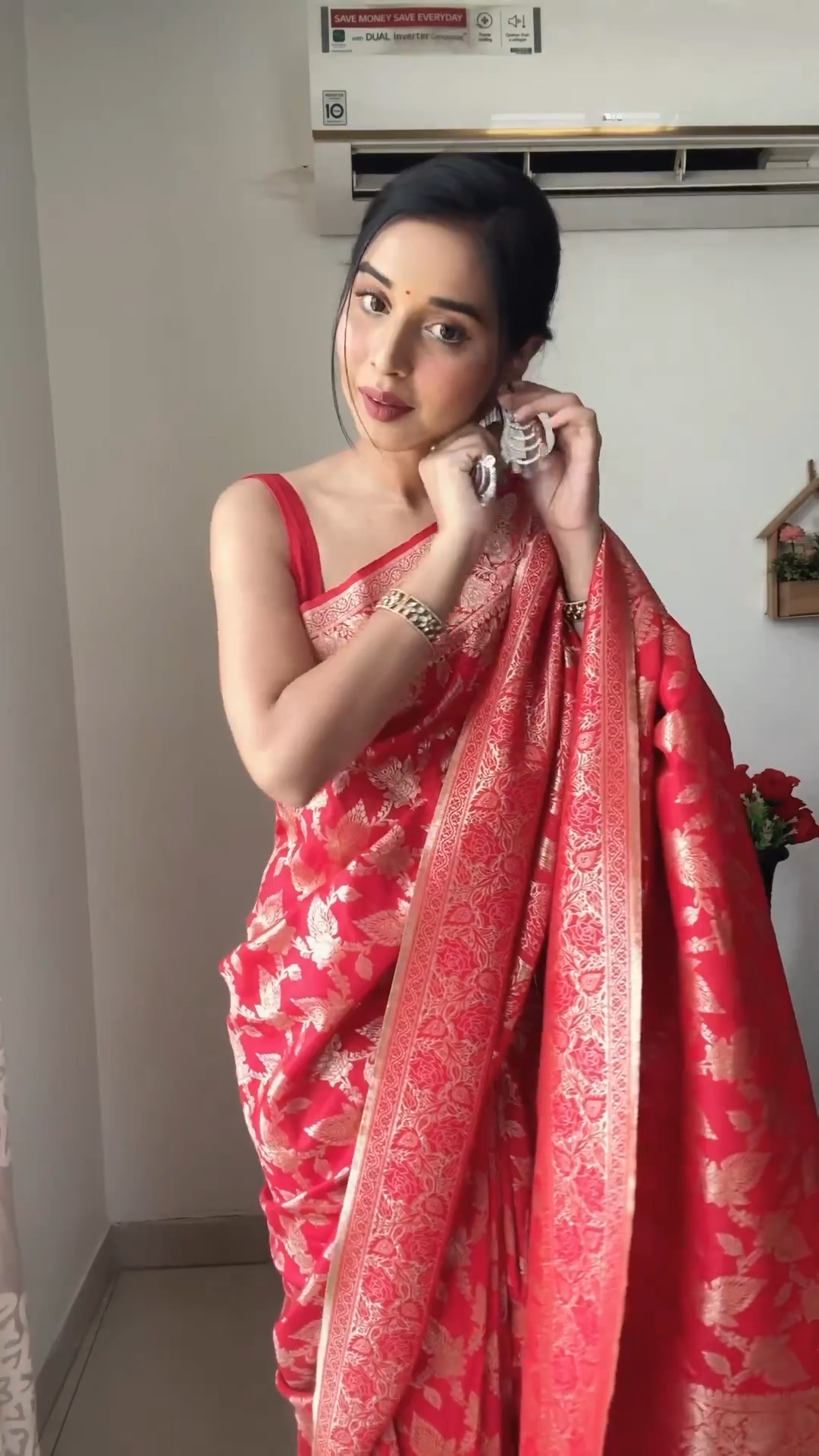 Lightest One Minute Ready To Wear Red Banarasi Silk Saree