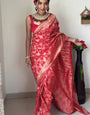 Lightest One Minute Ready To Wear Red Banarasi Silk Saree