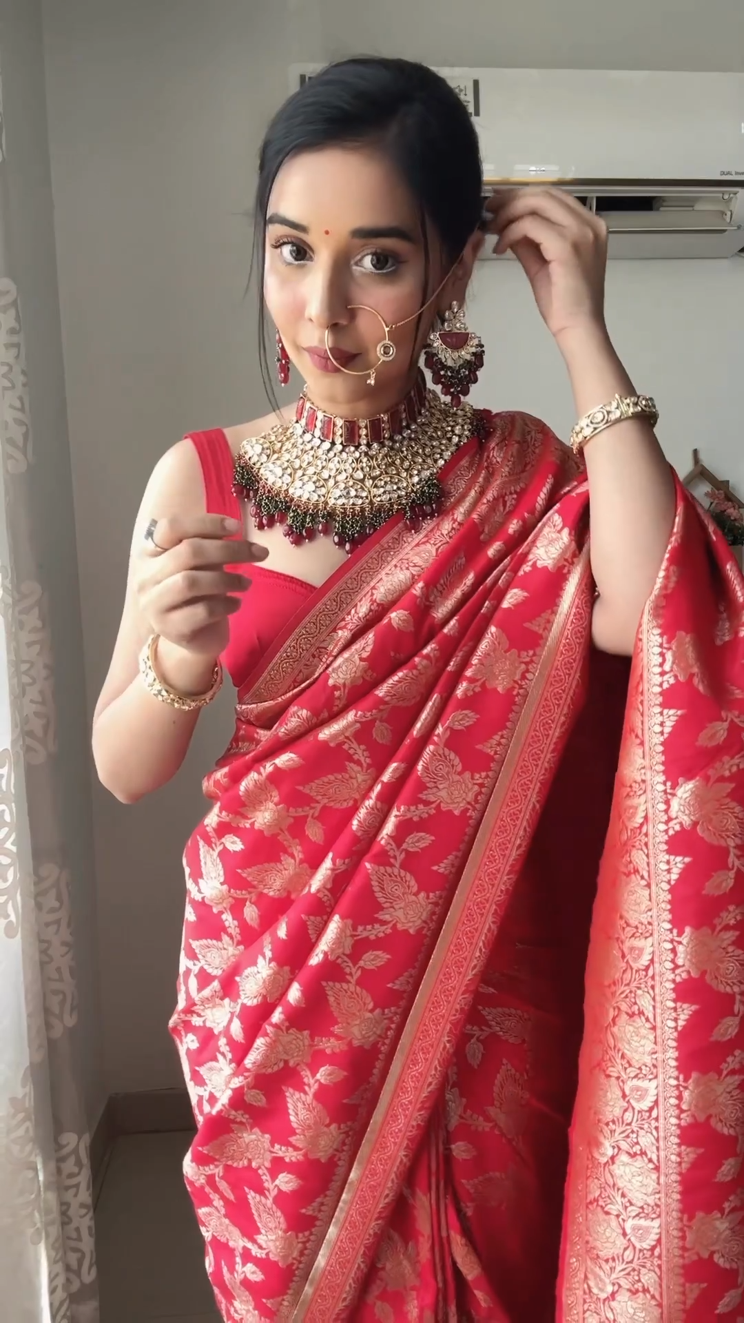 Lightest One Minute Ready To Wear Red Banarasi Silk Saree