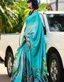 Next Ganeration Blue Pure Satin Silk Digital Printed Saree